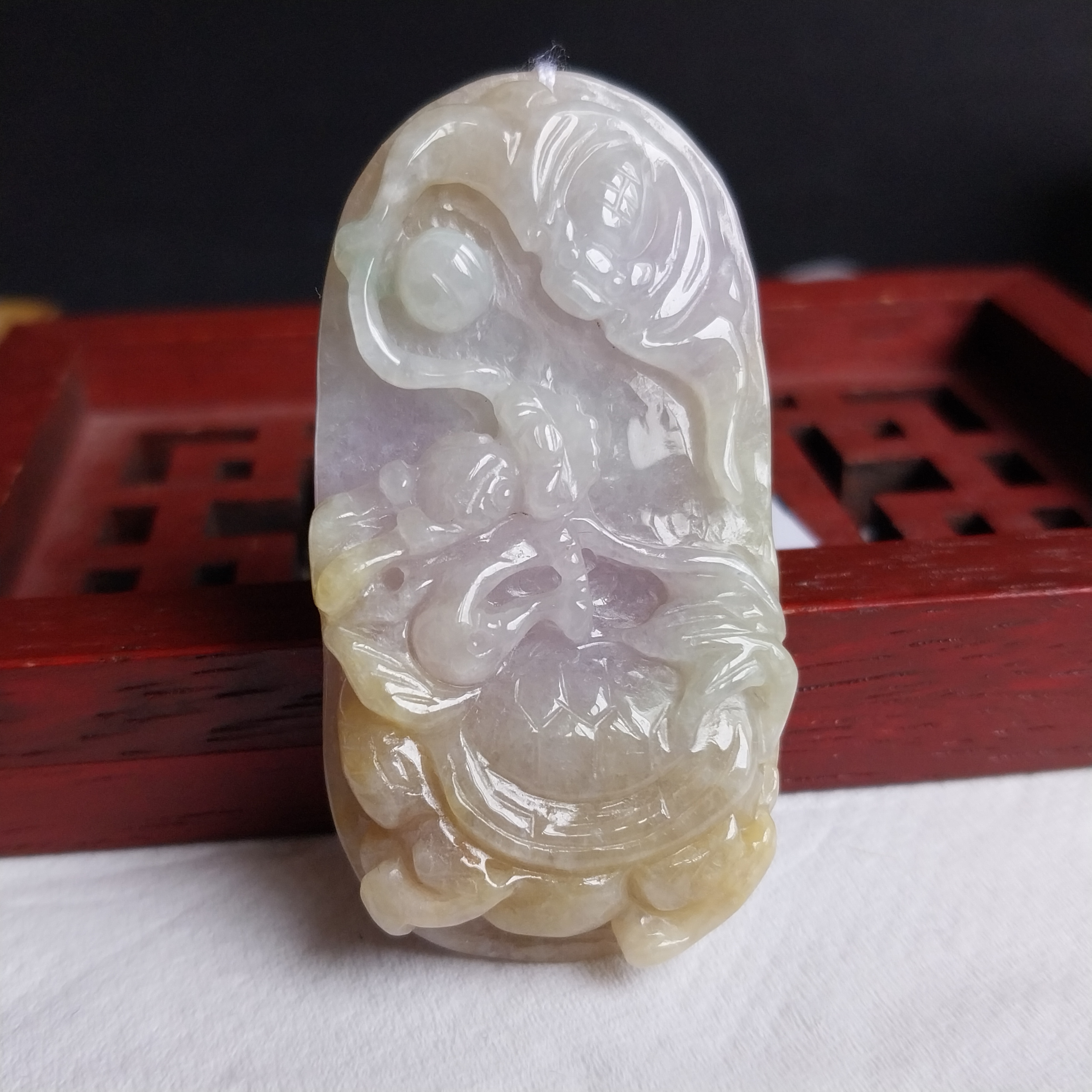 J1077 冰糯俏色【福壽延年】吊墜