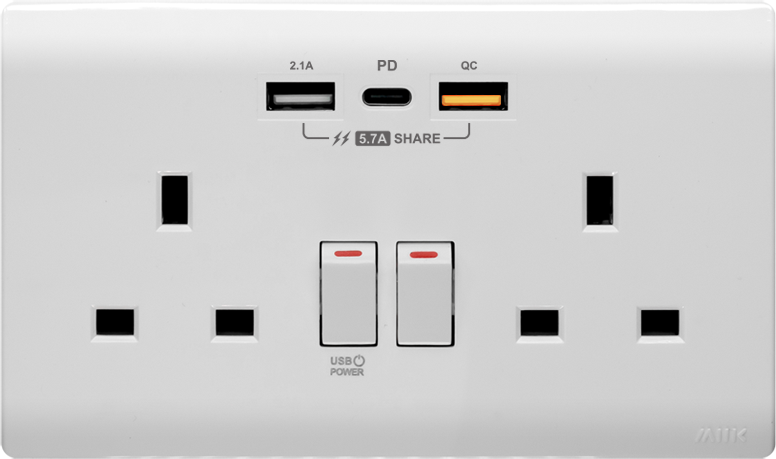 M2K 【PDQC】孖蘇 Type C/USB電制 (光面白)