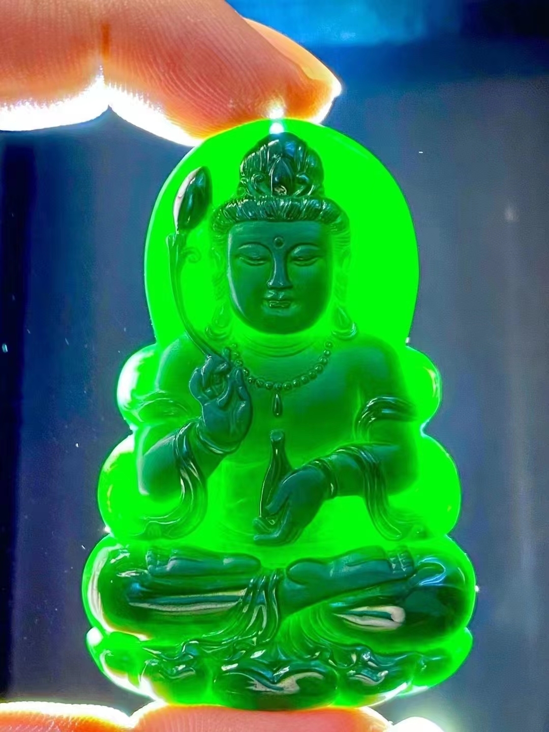 墨翠大勢至菩薩, 天然翡翠A玉, 緬甸玉, Jade, Jadeite