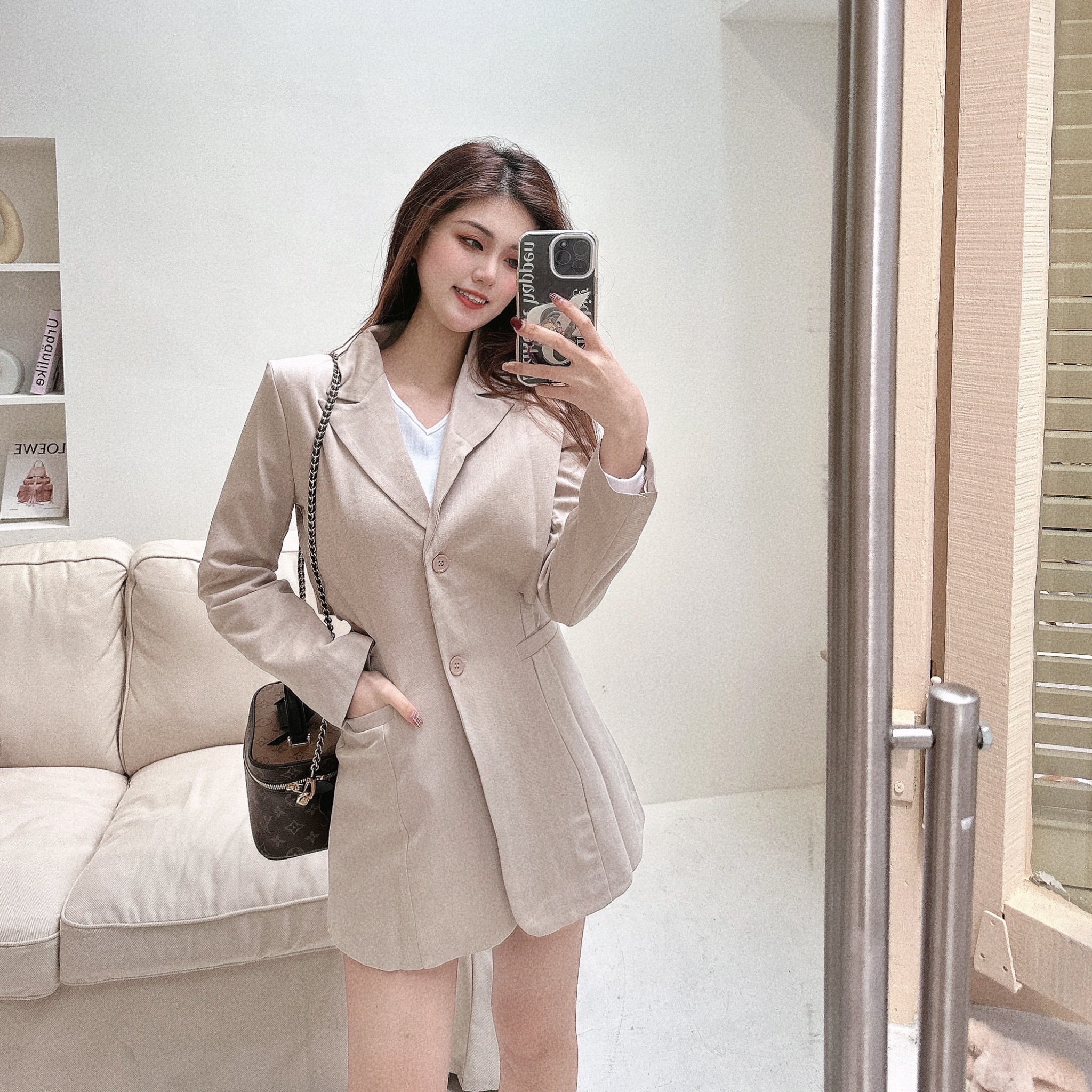 質感挖腰A字西裝洋裝/三色