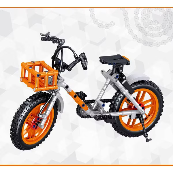 《 ブロック図鑑 ＮＥＸＴ 》 自行車積木組A - 淑女車 橘色