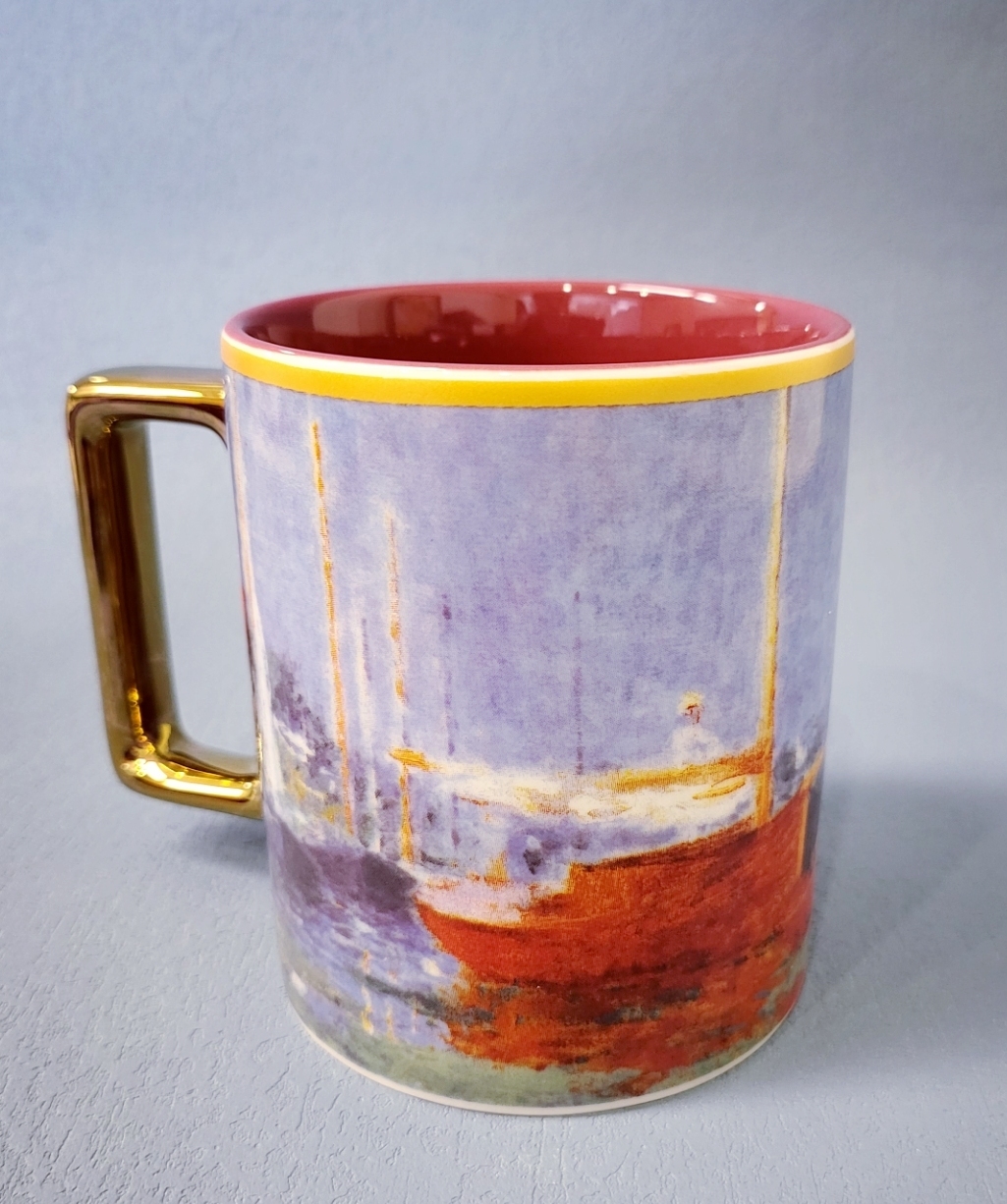 STRAVELING MUZEUM monet - red boats at argenteuil - coffee mug