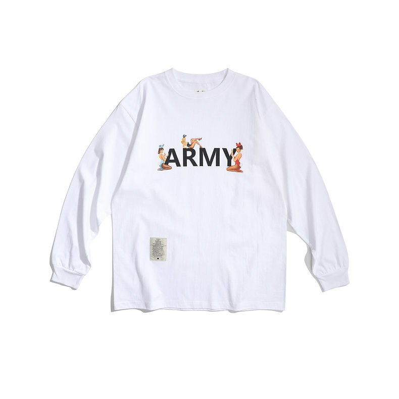 Club Stubborn Pinup Model Army Tee - Bunny White LS