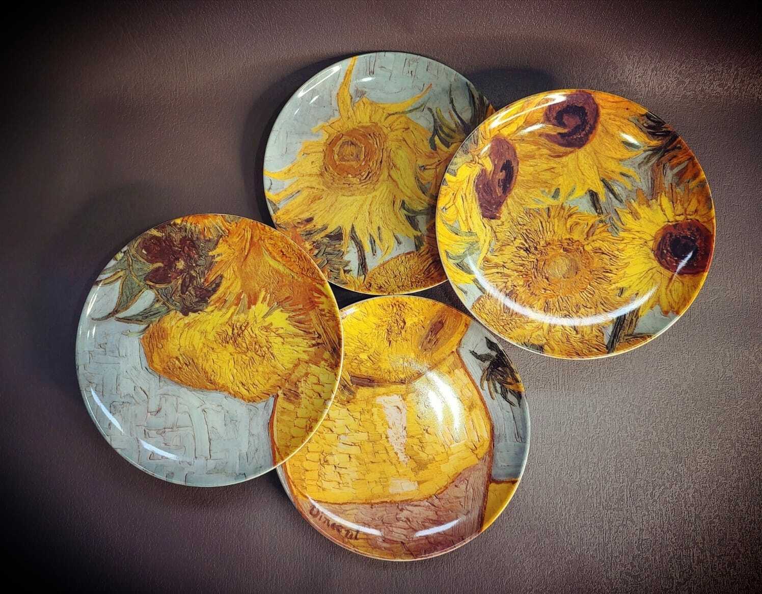 STRAVELING MUZEUM van gogh - sunflowers - plate set of 4