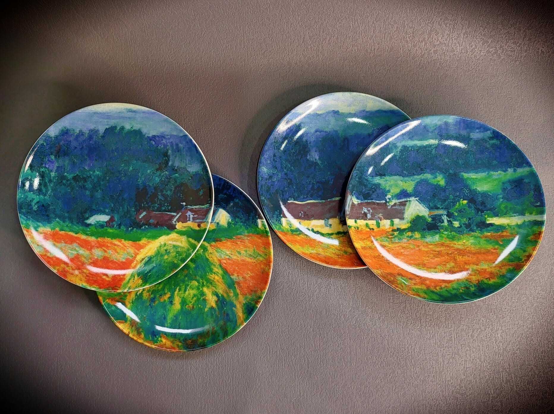 STRAVELING MUZEUM monet - haystack at giverny - plate set of 4