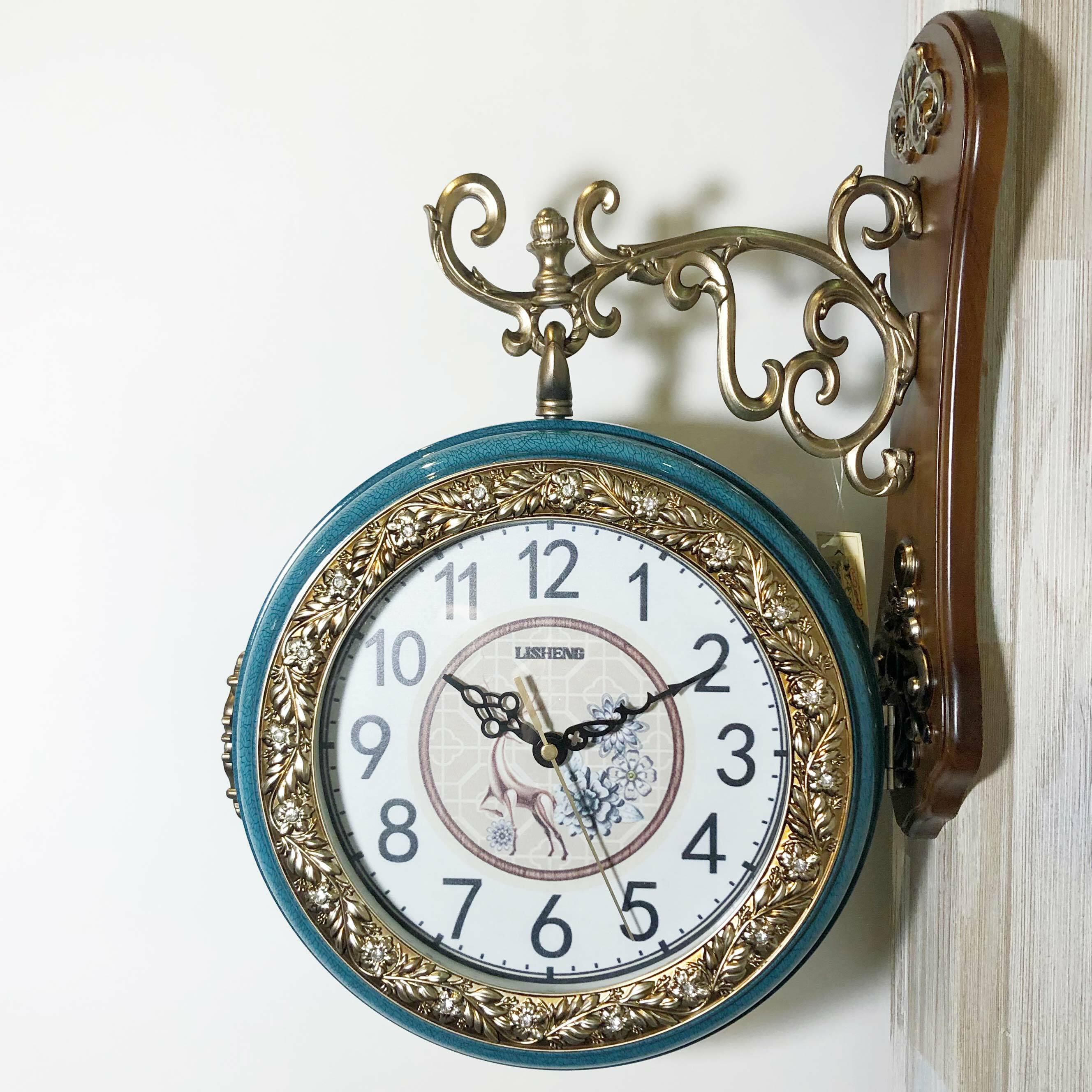 雙面掛鐘-藍底金邊