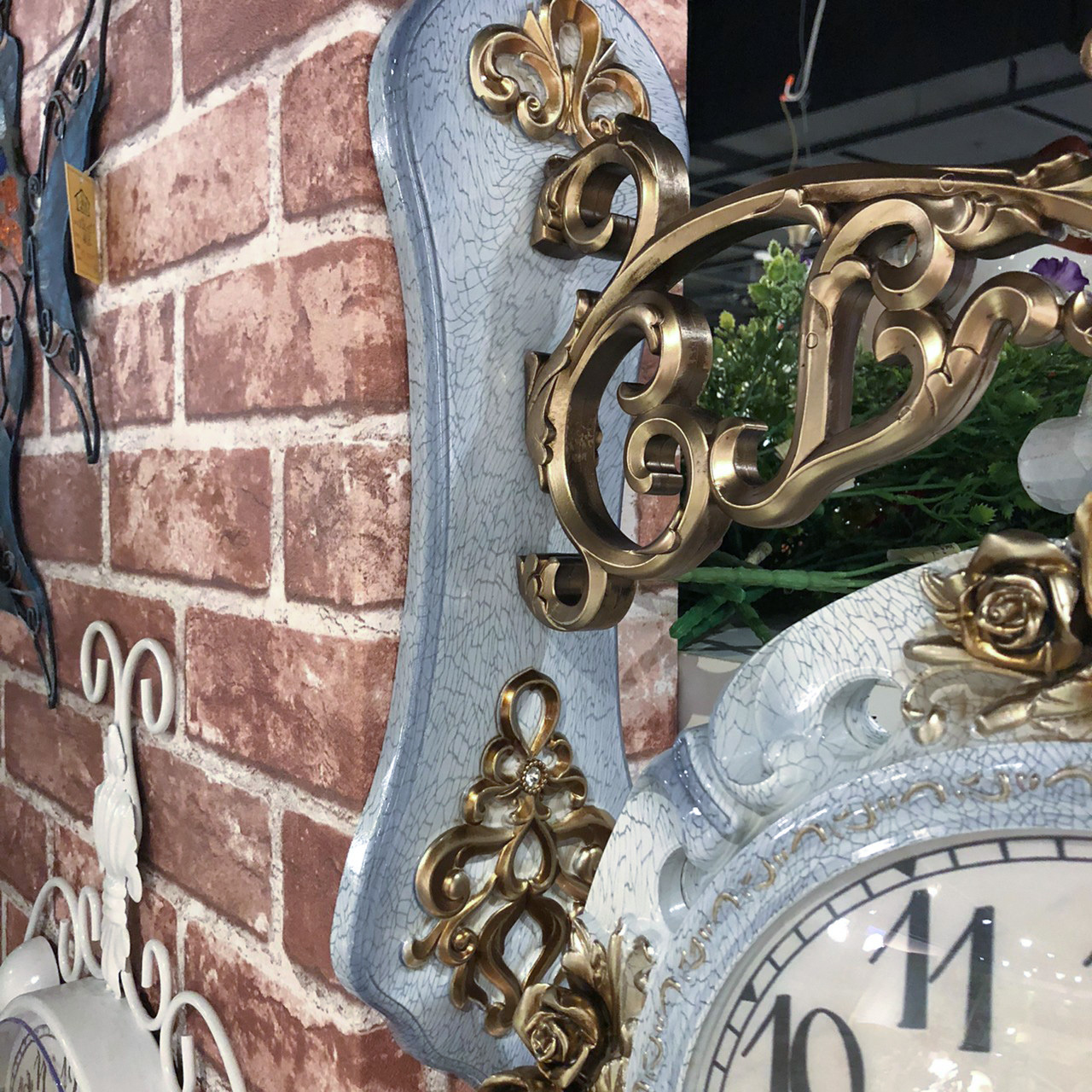 雙面掛鐘-灰白玫瑰