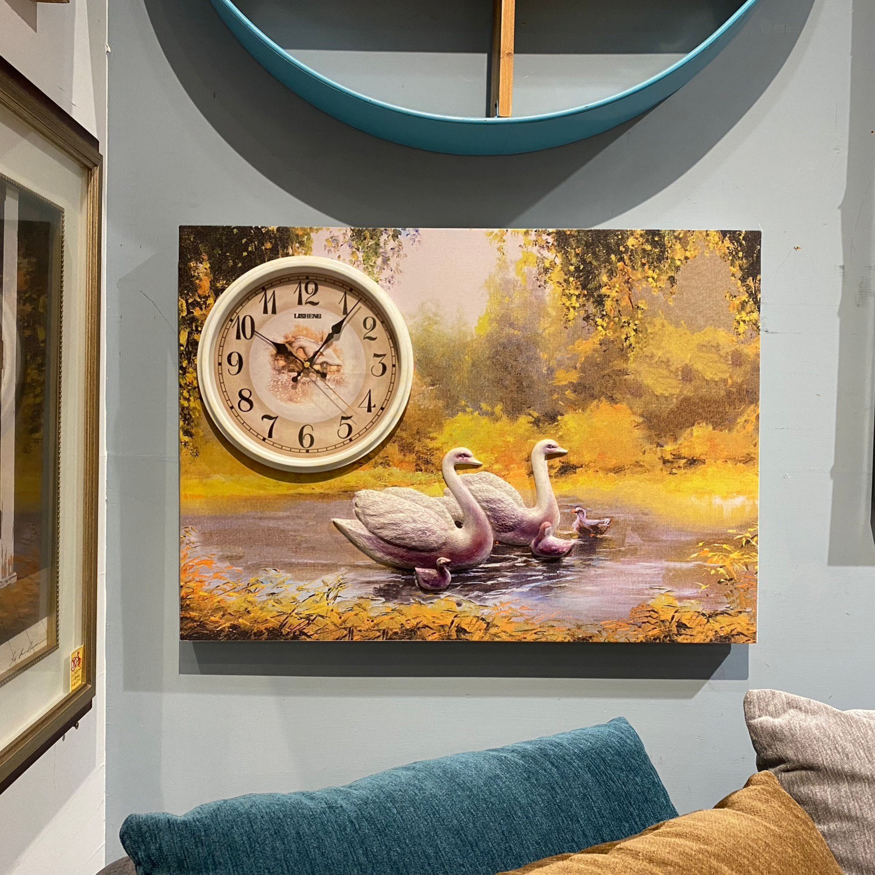 時鐘掛畫-天鵝