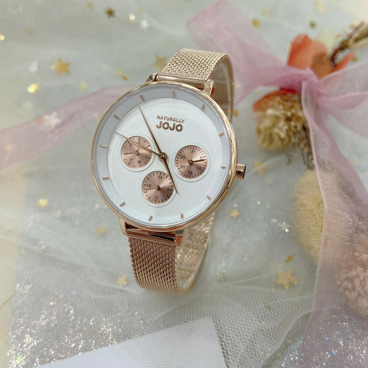 【NATURALLY JOJO】JOJO 白面三眼玫瑰金米蘭腕錶 JO96990-80R 33mm 現代鐘錶