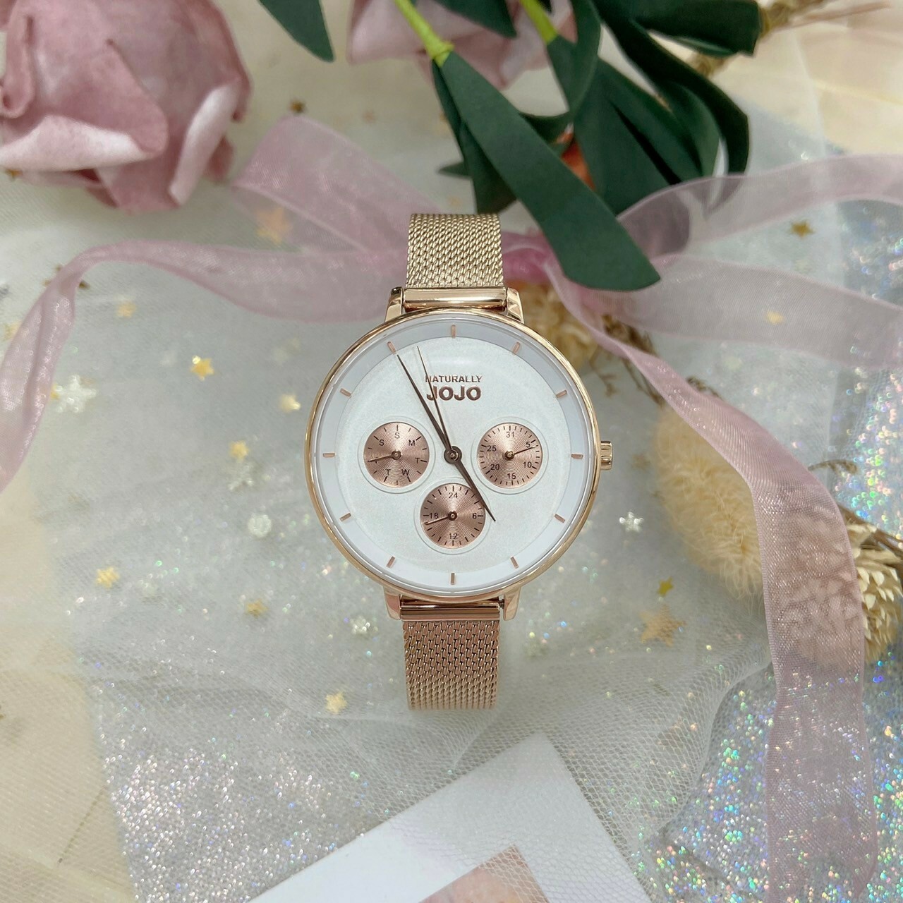 【NATURALLY JOJO】JOJO 白面三眼玫瑰金米蘭腕錶 JO96990-80R 33mm 現代鐘錶