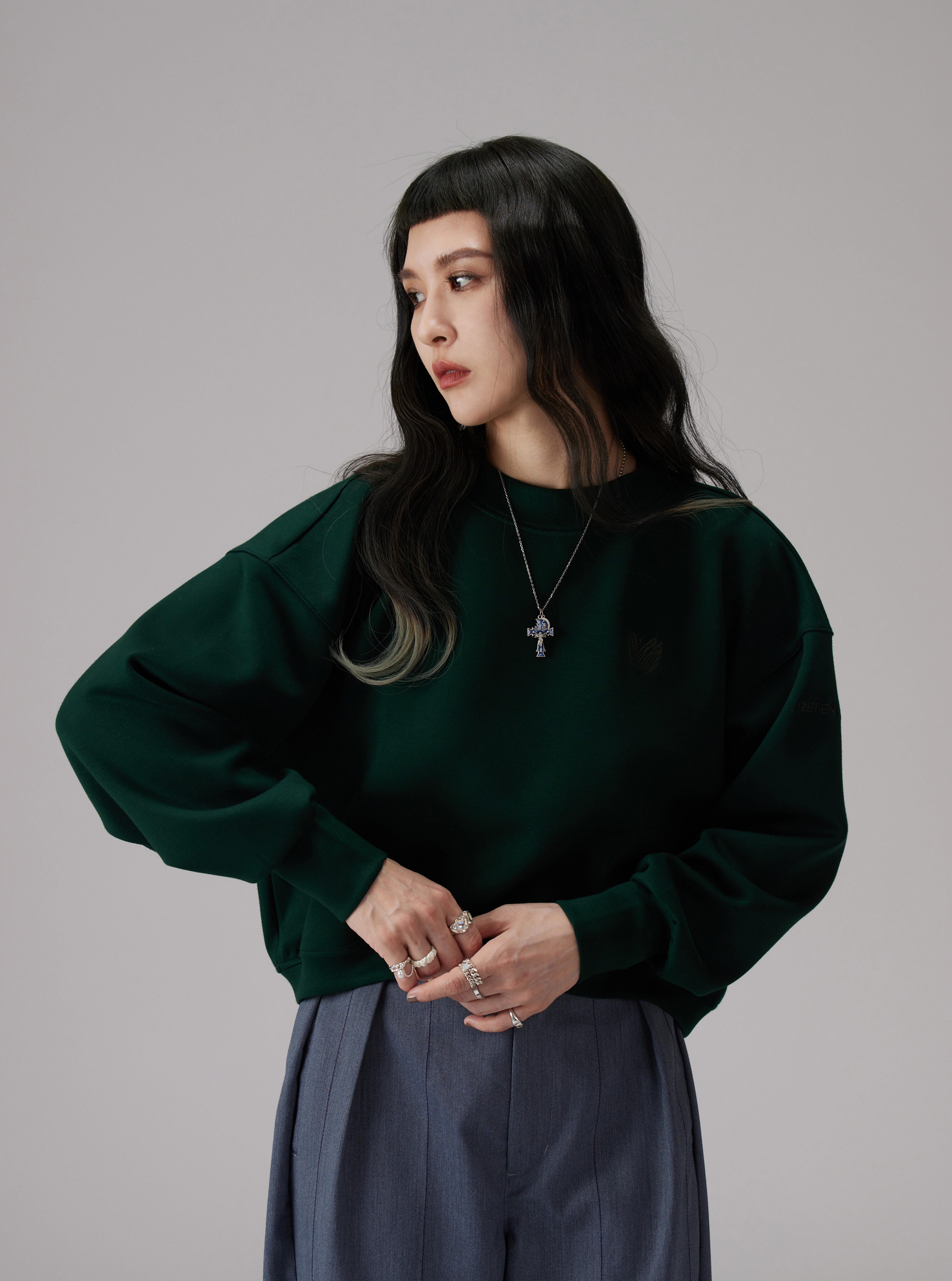 Embroidered-flower Top | Green