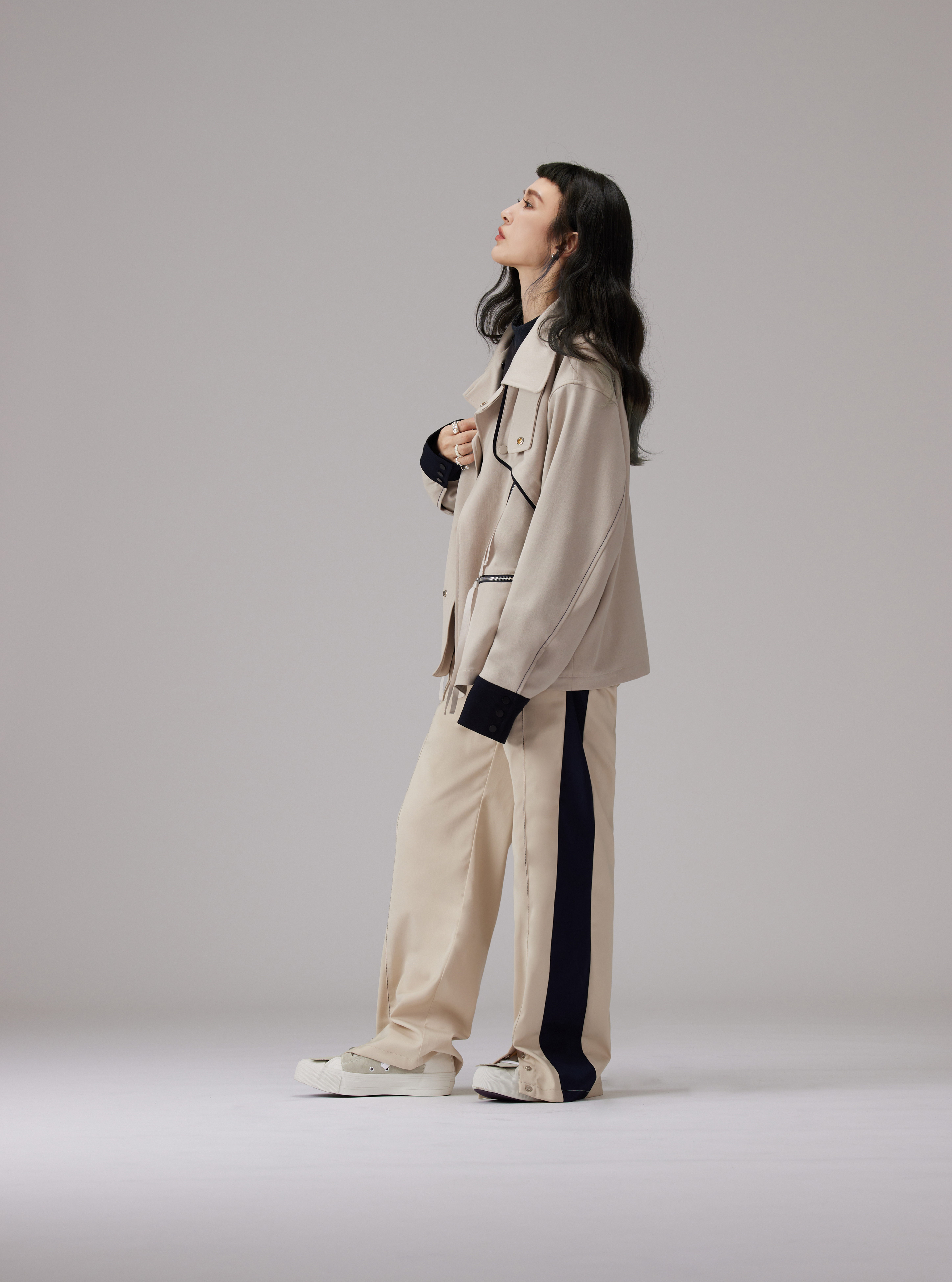 Wide Lapel Biker Jacket | Beige