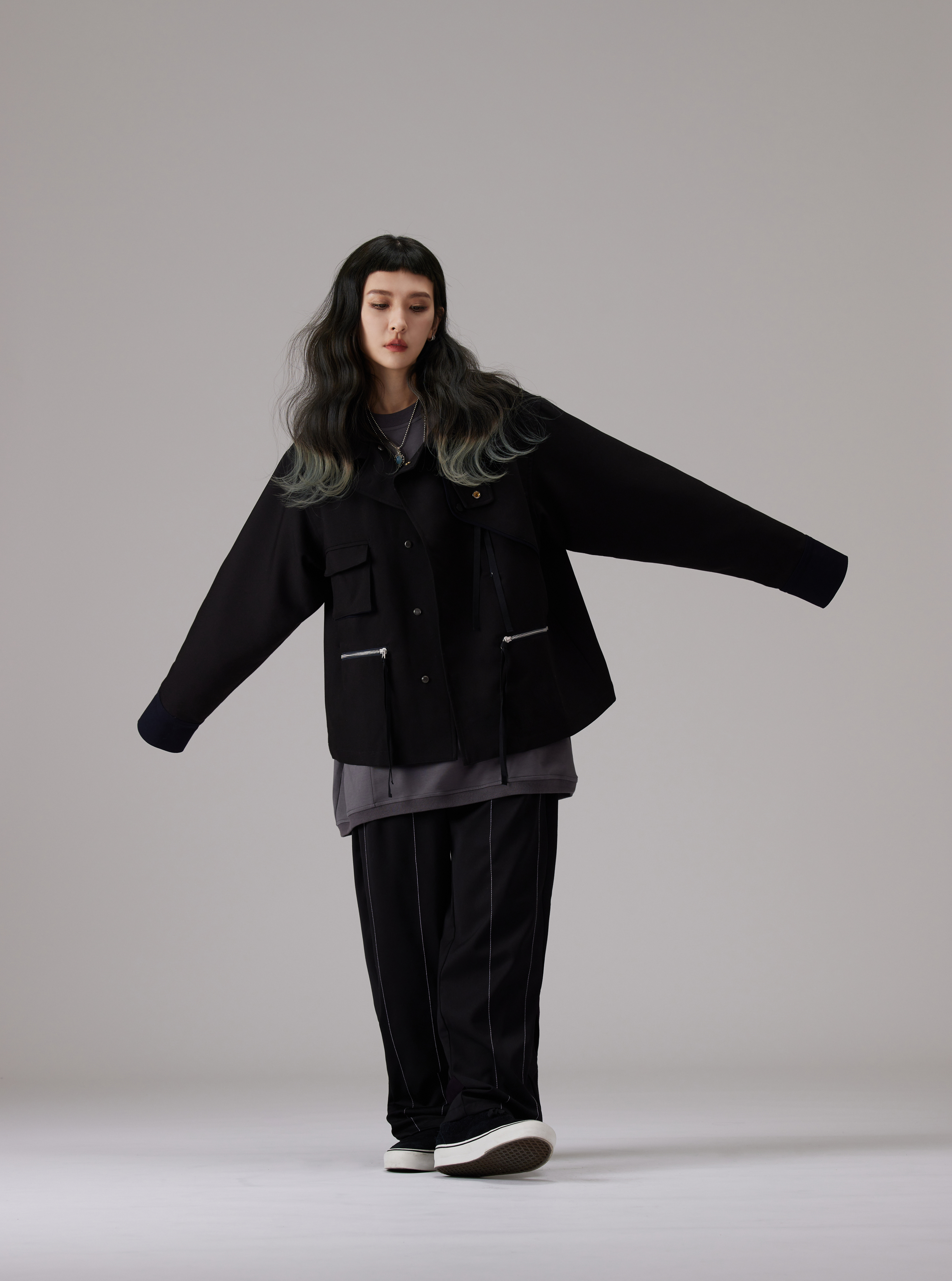 Wide Lapel Biker Jacket | Black