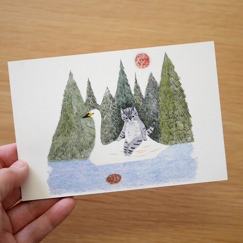 天鵝貓 插畫明信片｜日本 4legs