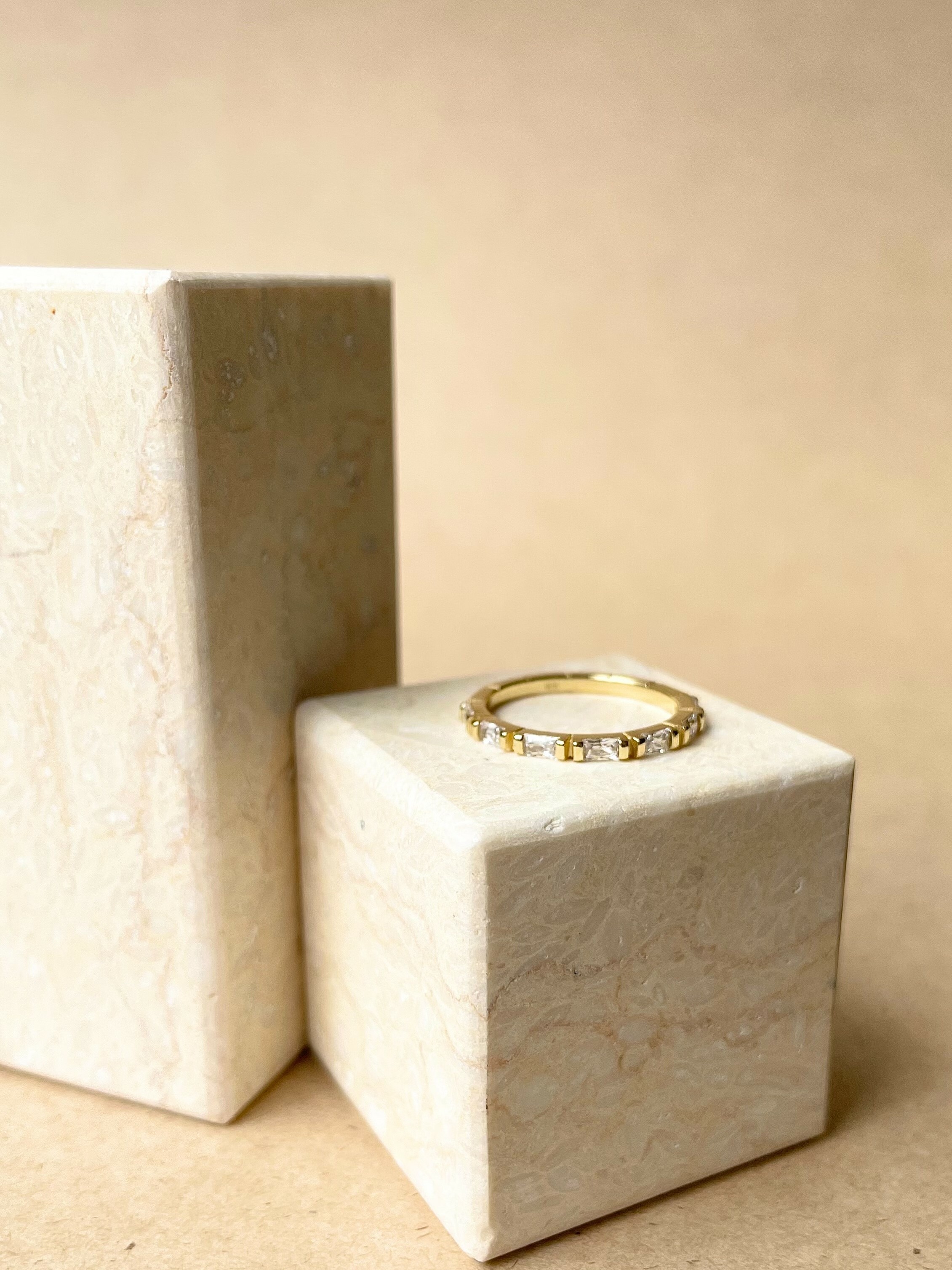 Bazel Baguette Zircon Half Setting Ring