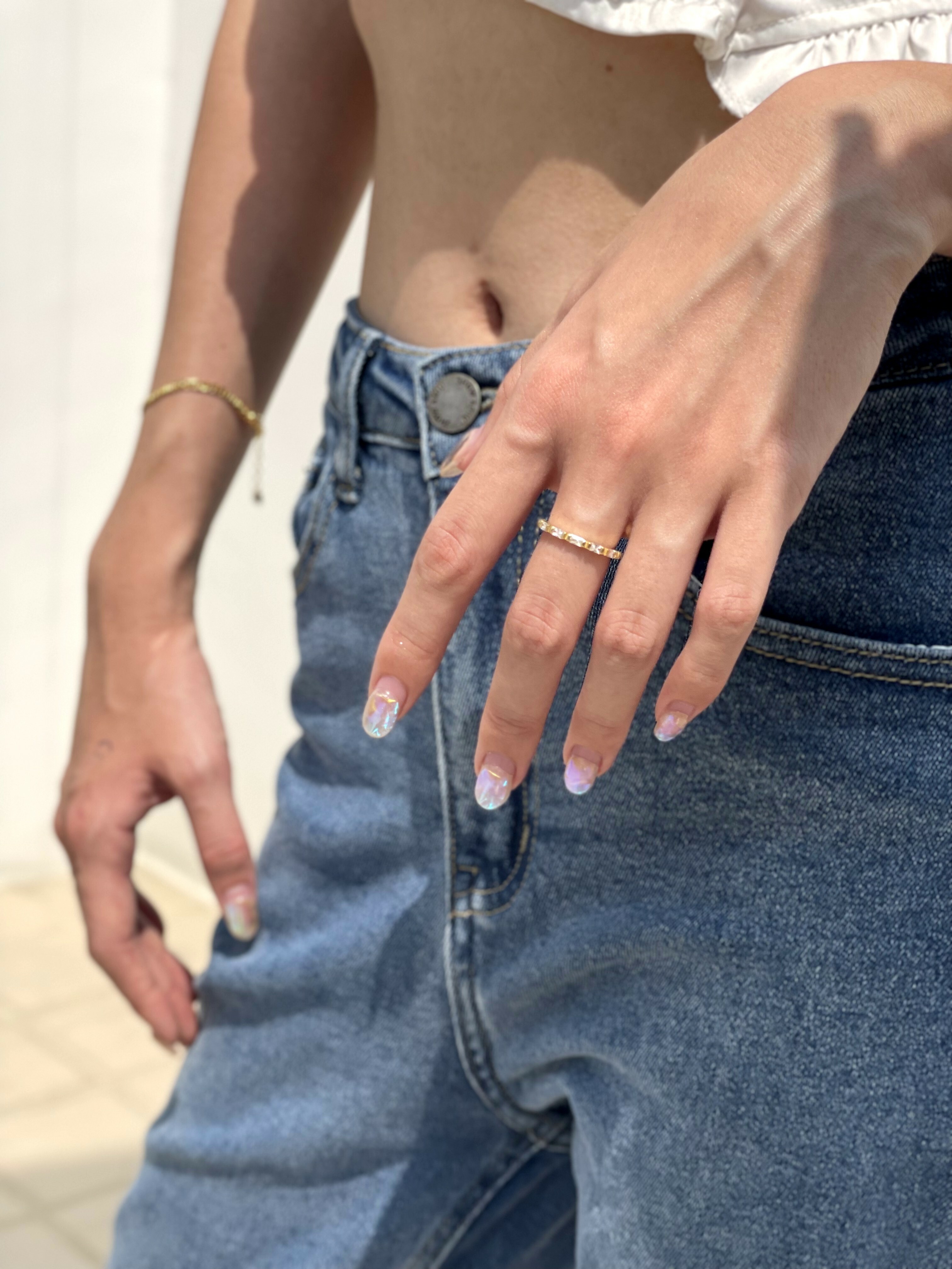 Bazel Baguette Zircon Half Setting Ring