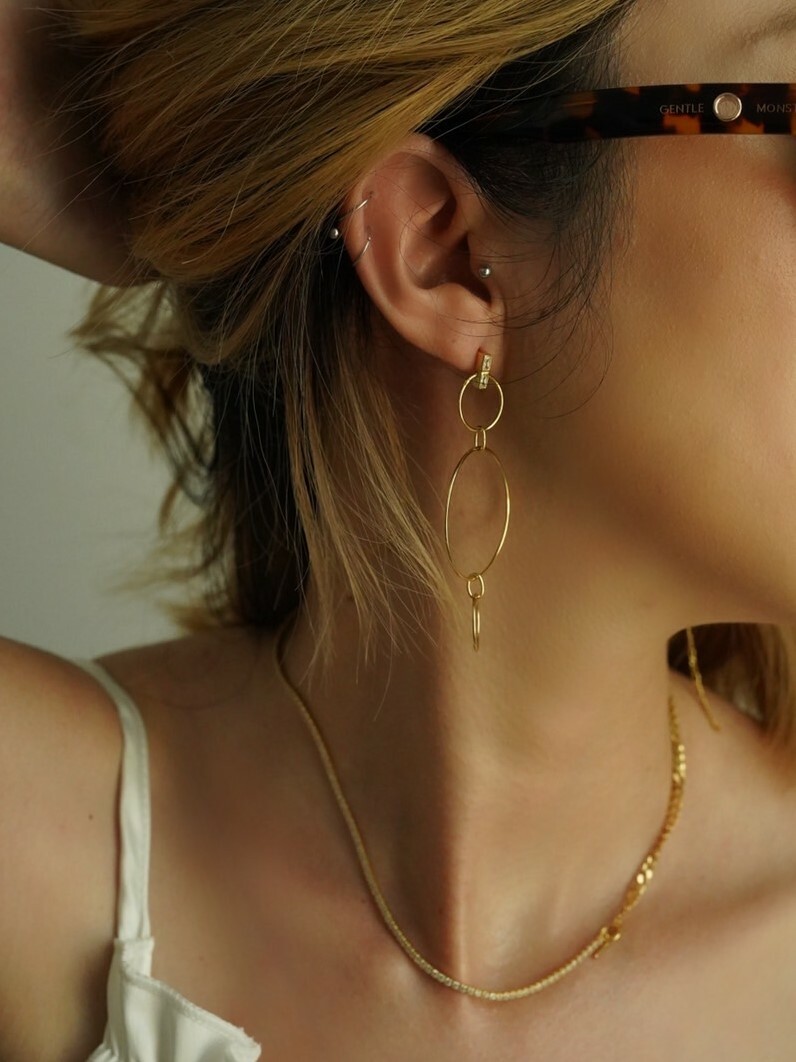 Bazel Baguette Bubble Hoop Earrings