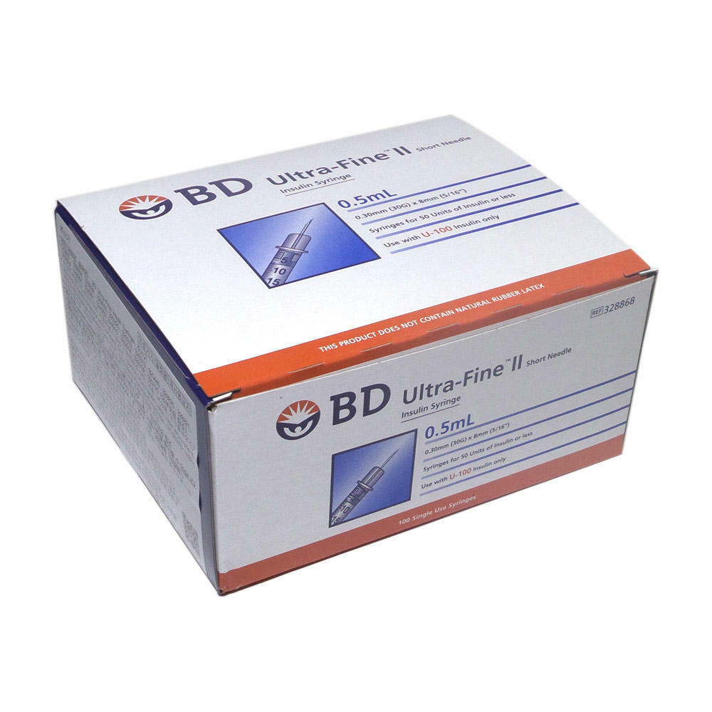 BD 胰島素專用塑膠注射筒附針 328868, 0.5 mL 8mm x 30G (100支裝)