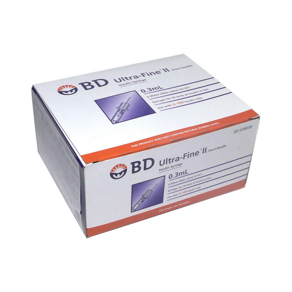 BD 胰島素專用塑膠注射筒附針 328838, 0.3 mL 8mm x 30G (100支裝)