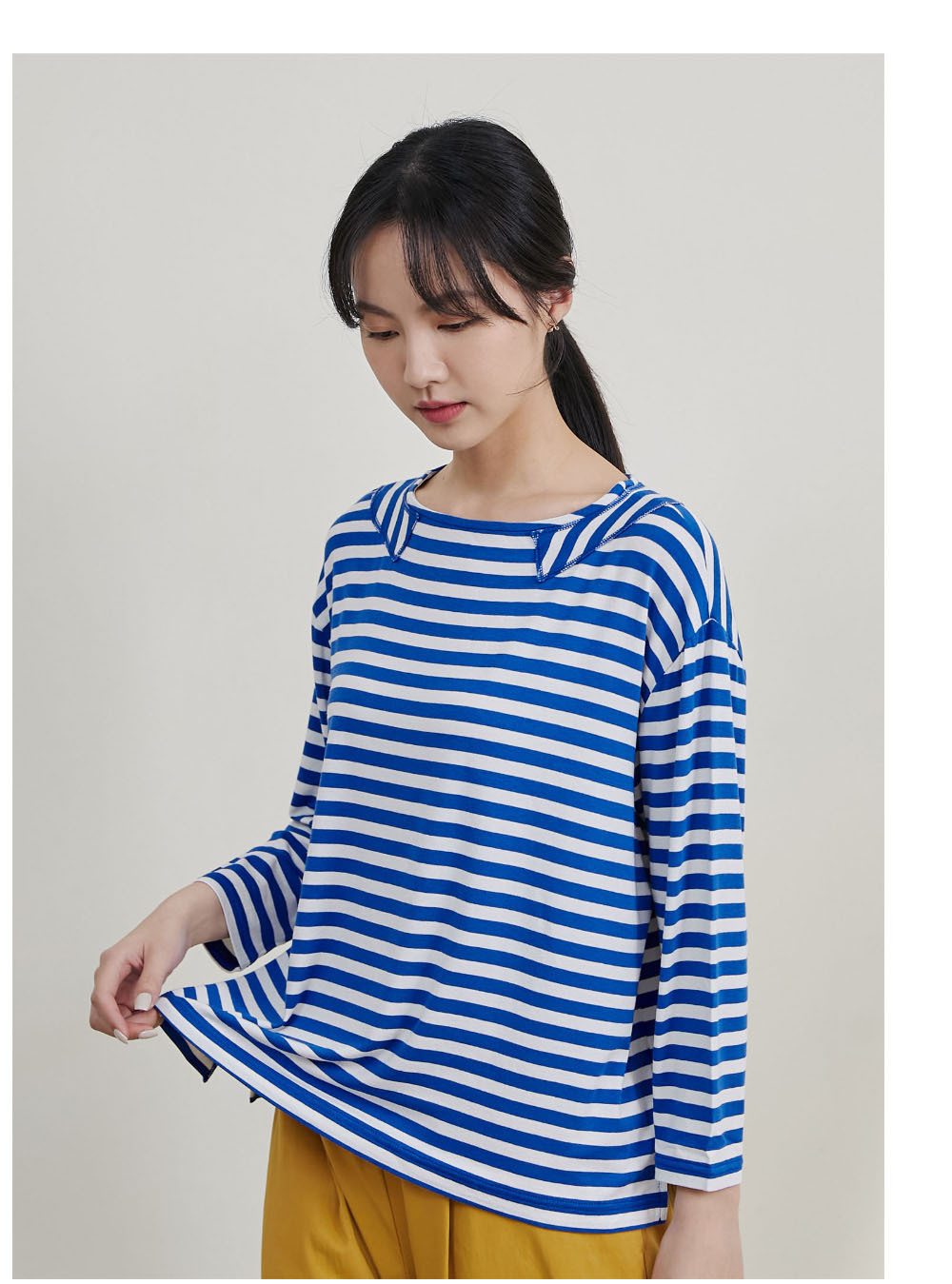 日日條紋九分袖上衣-早安你好