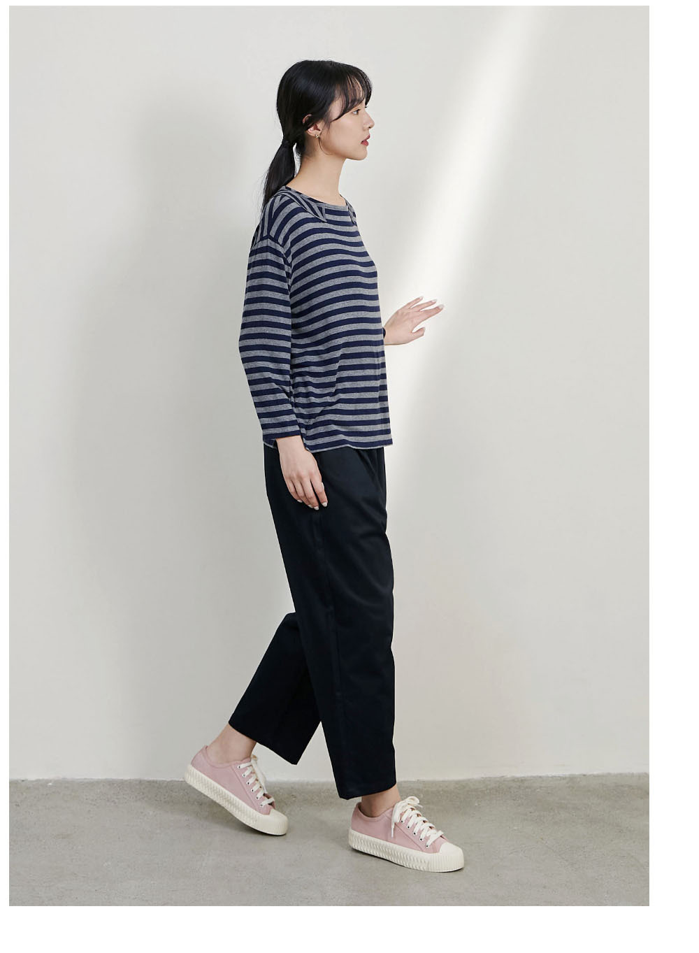 日日條紋九分袖上衣-夜夜唱