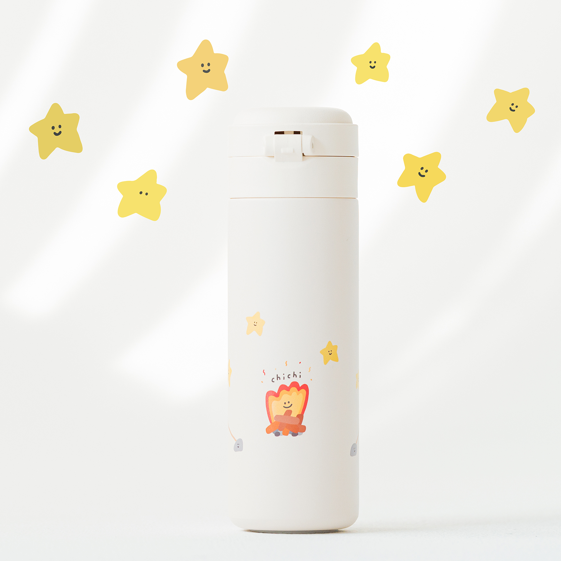 【慢慢挑xChiChi｜87小兔保溫杯】彈蓋可鎖極輕450ml保溫杯 (內膽不銹鋼無塗層）｜B.星空露營款