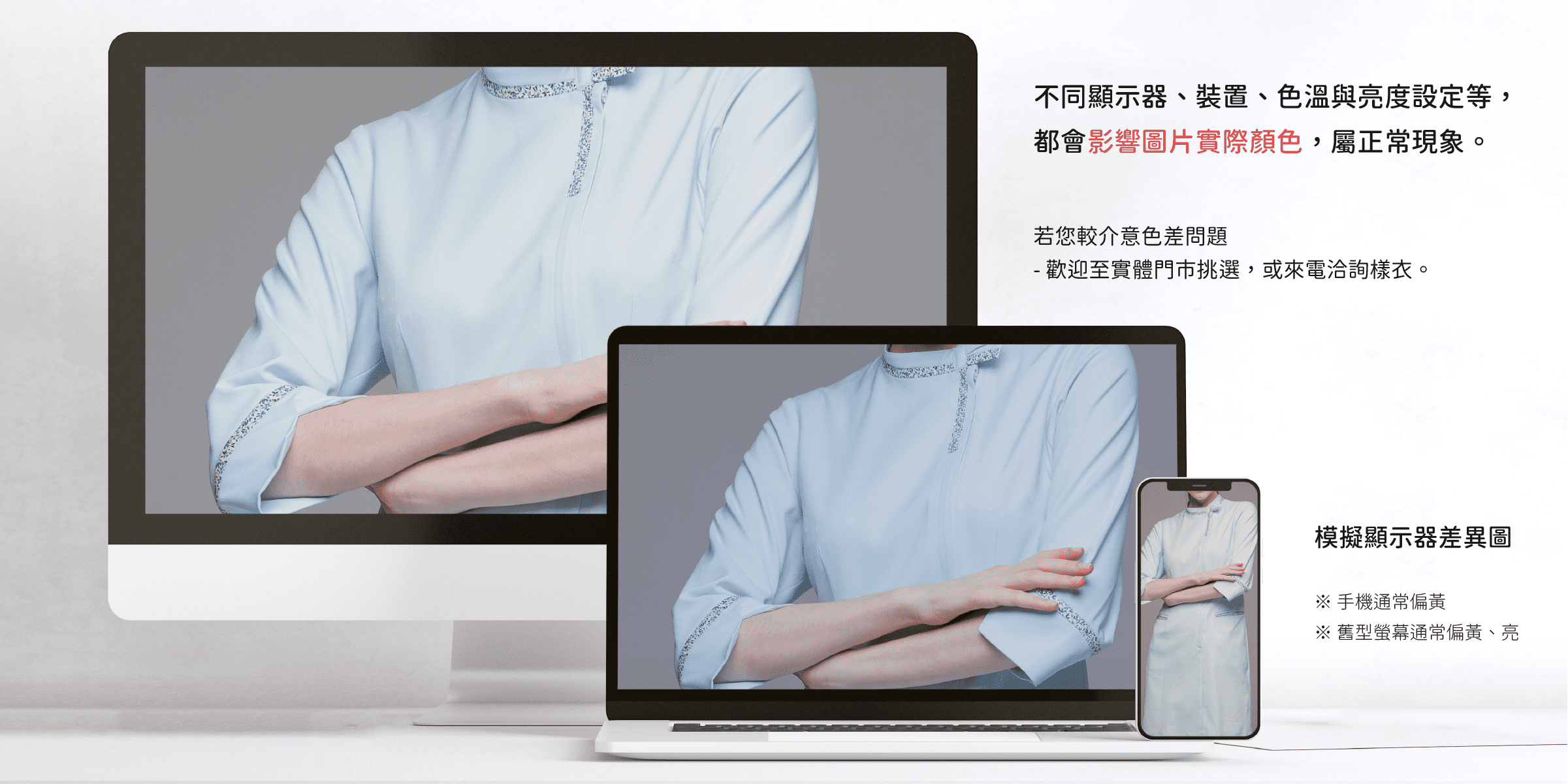 不同顯色器的色差示意