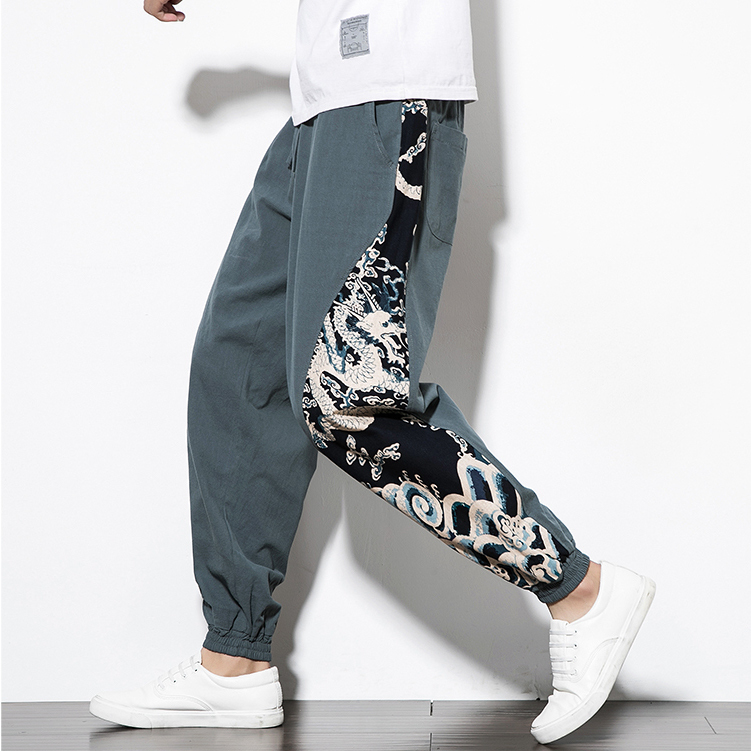 龍紋拼布束口褲