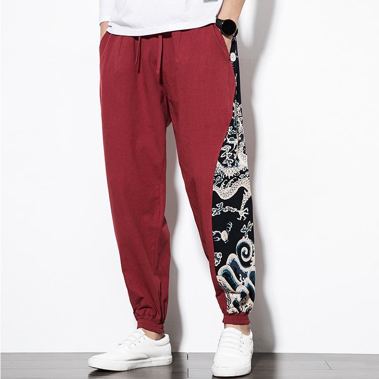 龍紋拼布束口褲