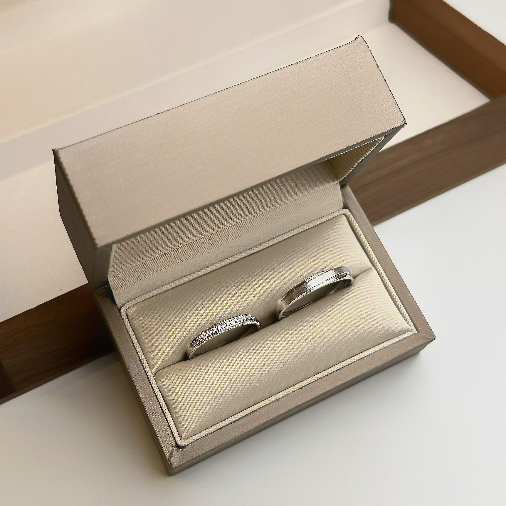 素面滿鑽純銀調整對戒