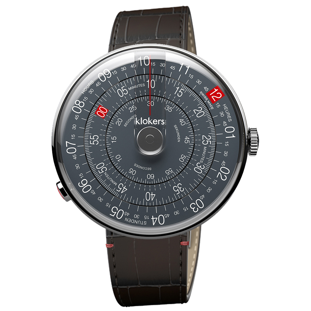 KLOK-01-D8 深灰色錶頭+皮革錶帶搭配摺疊錶扣