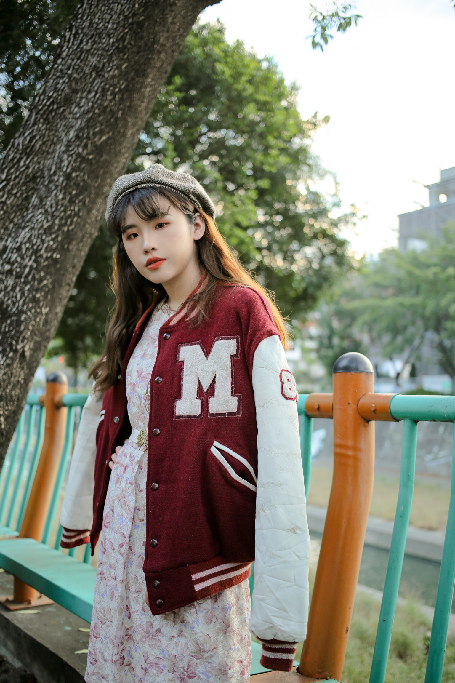 Vintage varsity jacket/ 古著美式棒球皮袖夾克-紅克雷格