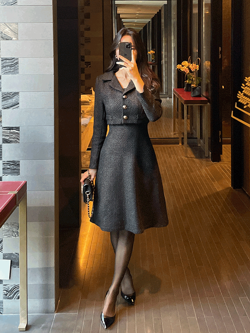 [現貨] 氣質閃耀假二件式洋裝(黑色) [ S ]