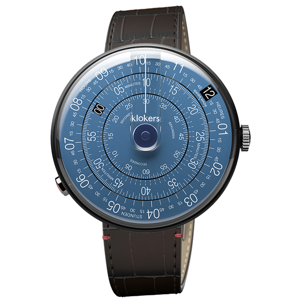 KLOK-01-D7-B 午夜藍錶頭-黑殼+皮革錶帶搭配摺疊錶扣