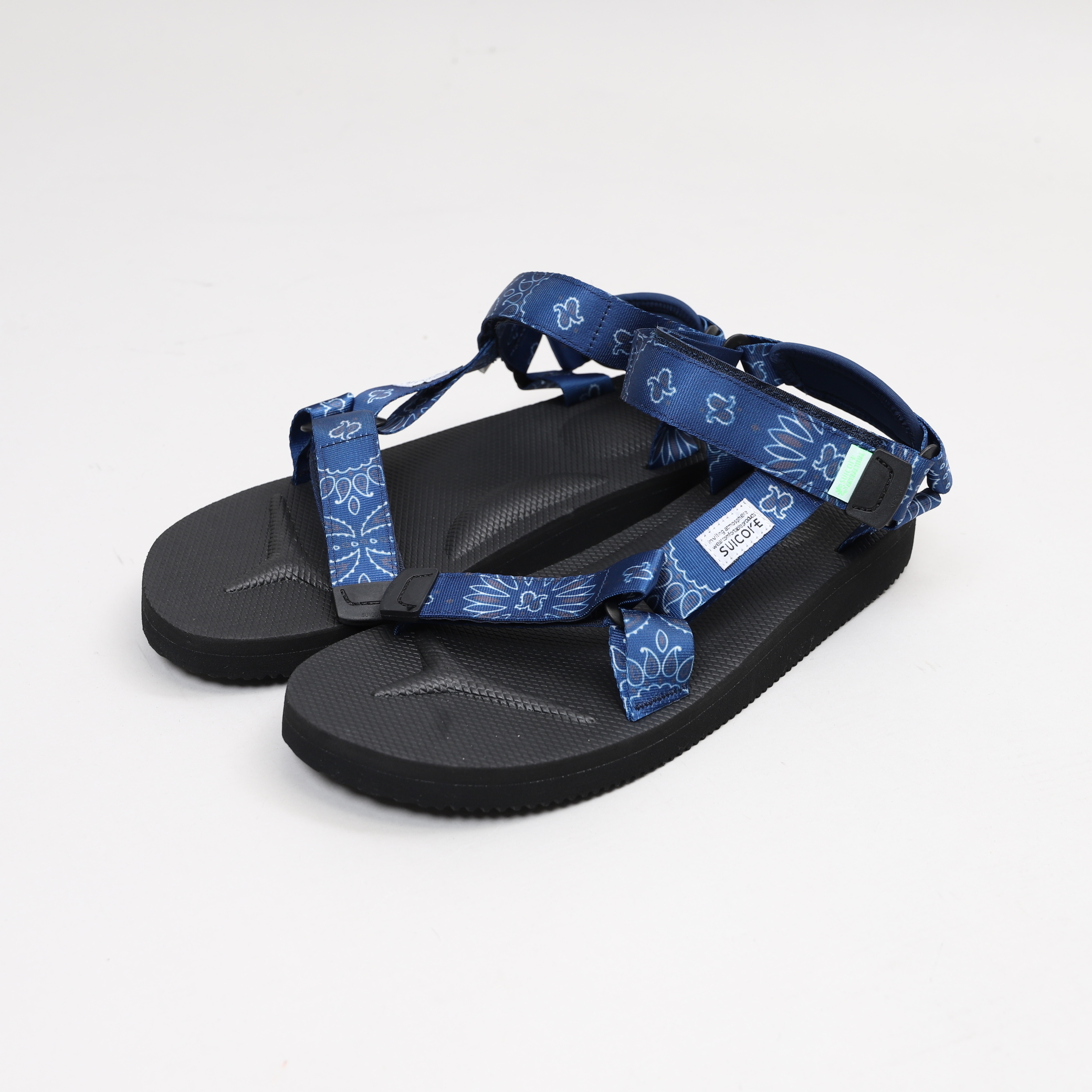 [出清商品售出無退換] [US10/28CM全新展示無盒] SUICOKE DEPA-Cab-PT02 海軍藍 變形蟲 腰果花 抗菌鞋床 魔鬼氈 涼鞋【SK022CPT2NY10】