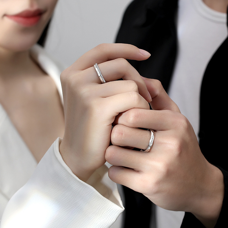 素面刻字純銀調整對戒