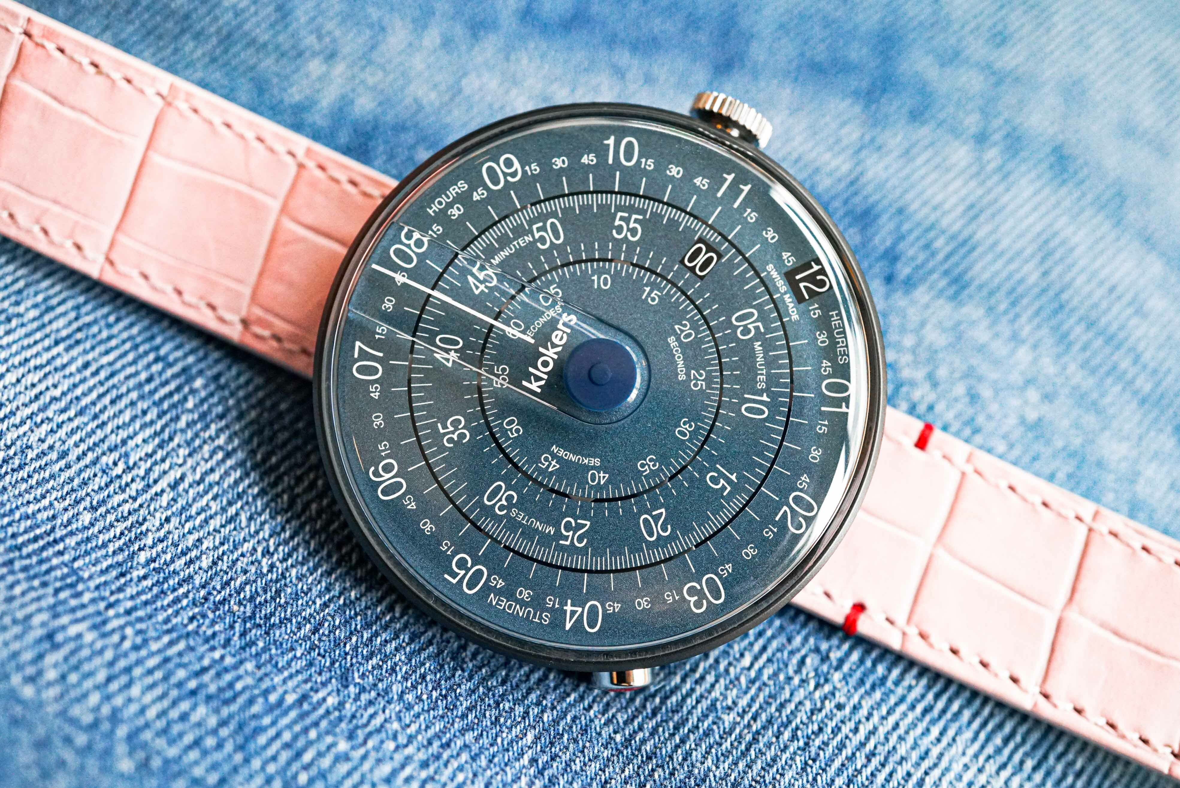 KLOK-01-D7-B 午夜藍錶頭-黑殼+皮革錶帶搭配摺疊錶扣