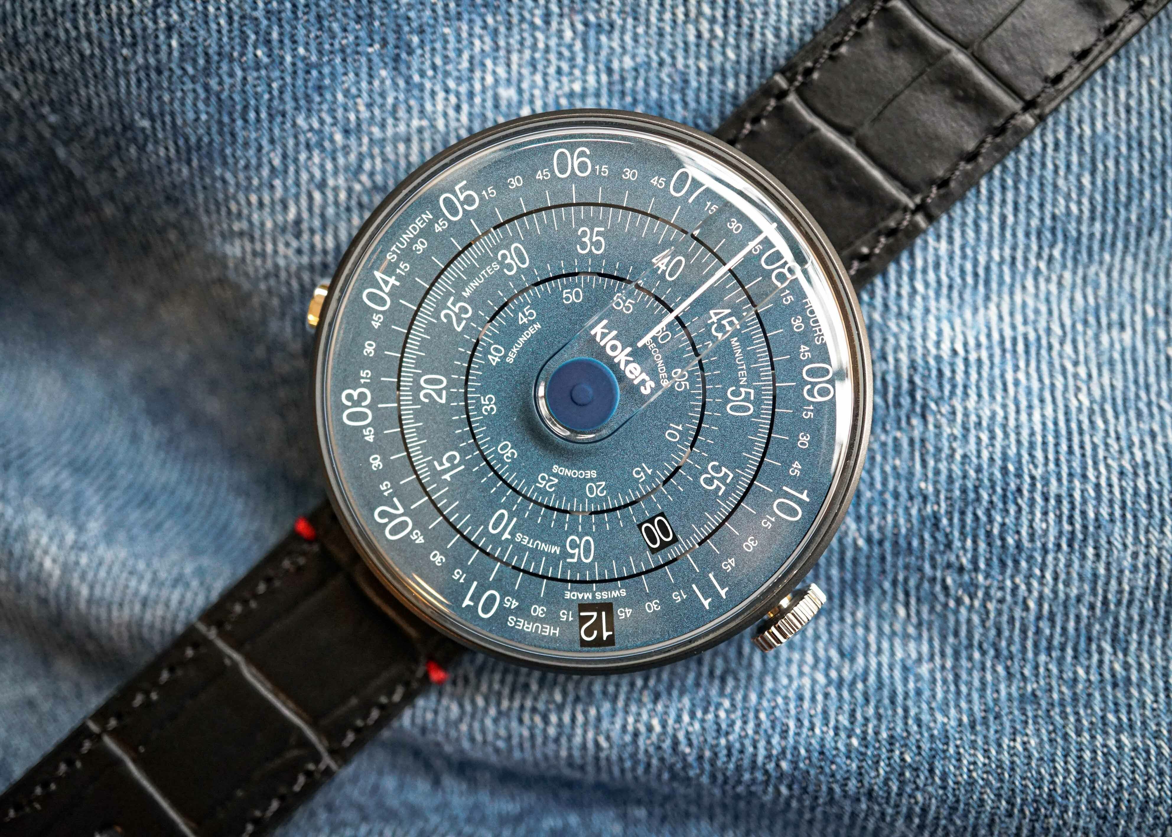 KLOK-01-D7-B 午夜藍錶頭-黑殼+皮革錶帶搭配摺疊錶扣