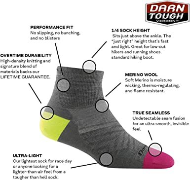 【Darn Tough】女 1/4 Sock Ultra-Lightweight Run Sock / DT1044 黑、水藍