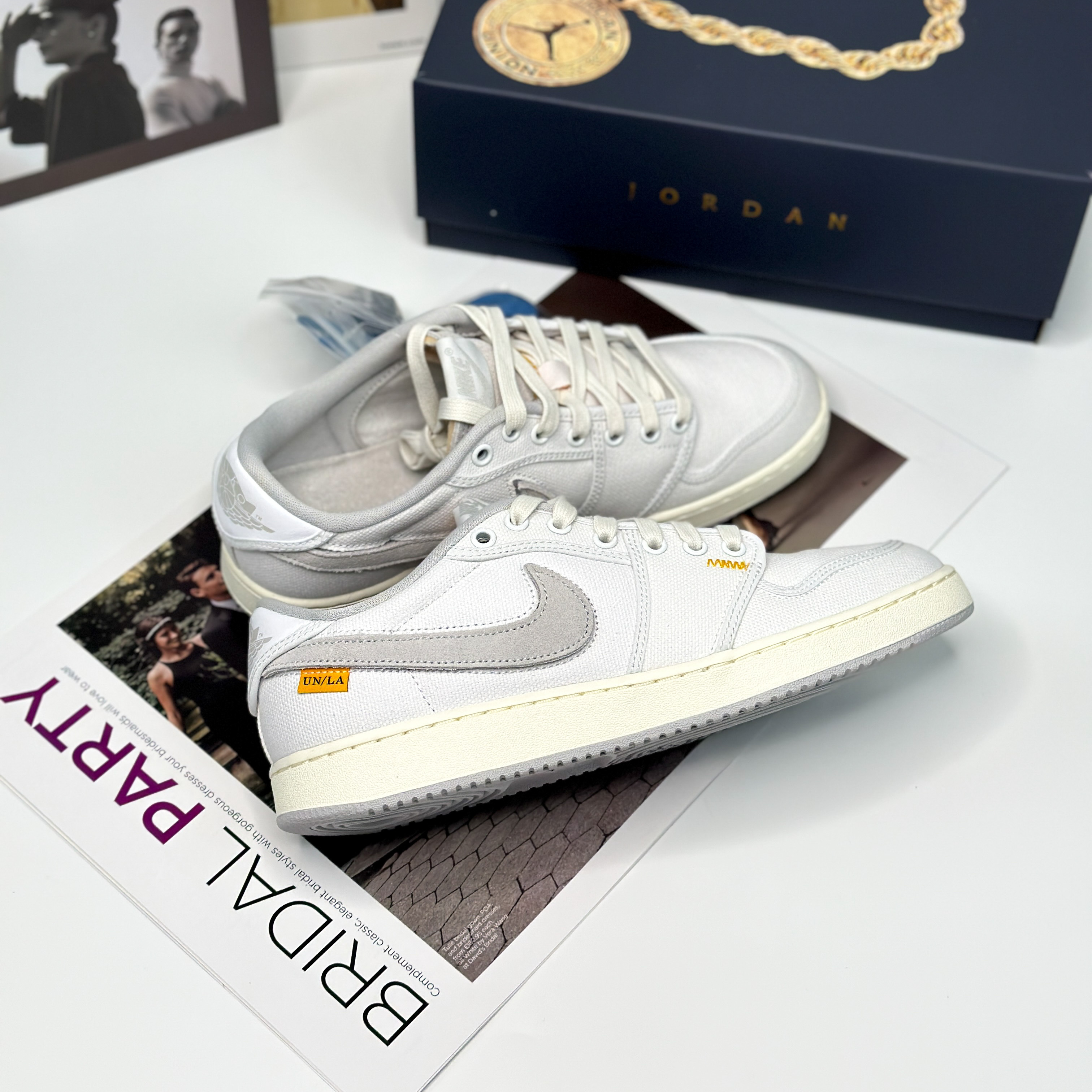 Union LA x Air Jordan 1 KO Low 亞麻帆布 換勾 白灰 男鞋 DO8912-101