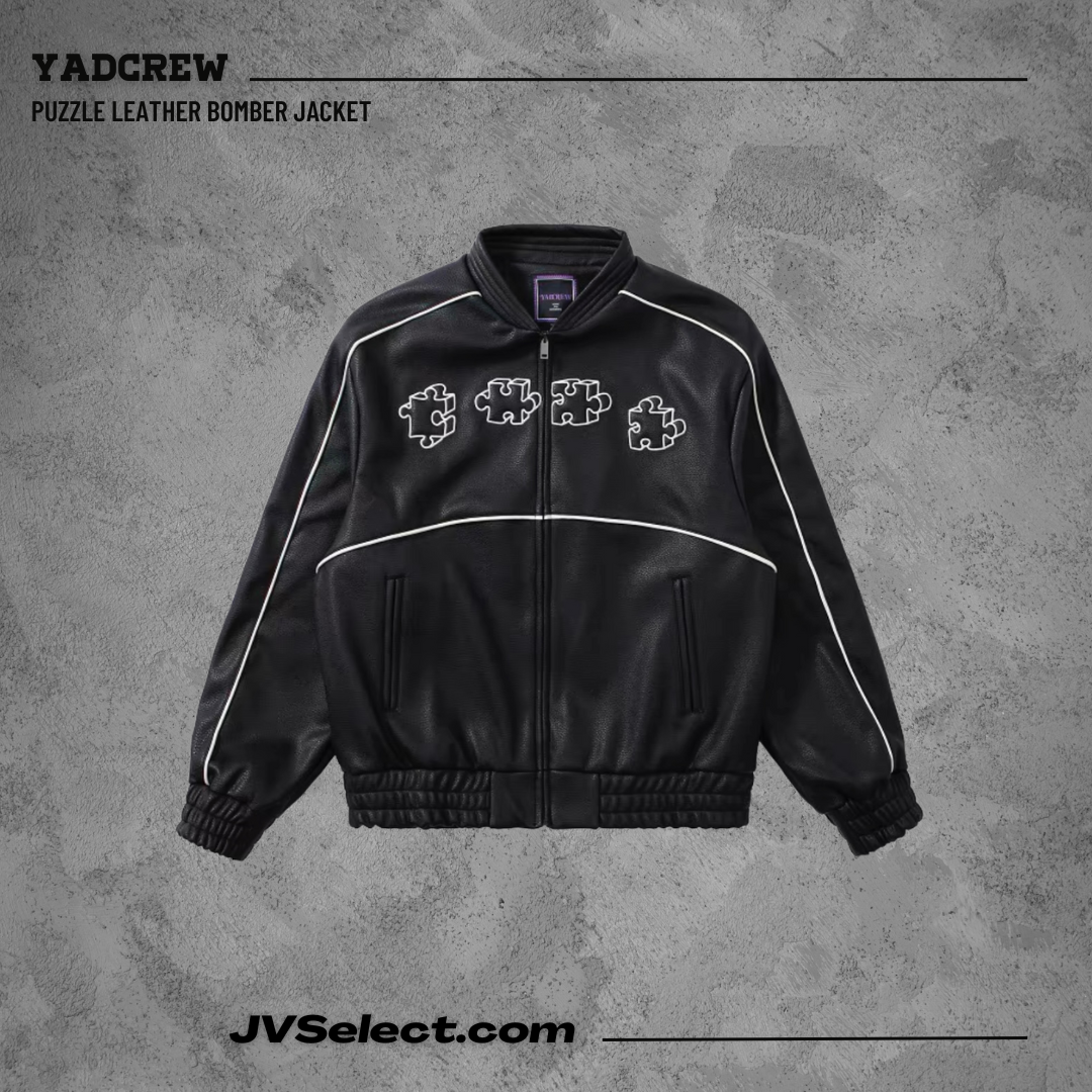 YADcrew Puzzle Leather Bomber Leather Jacket