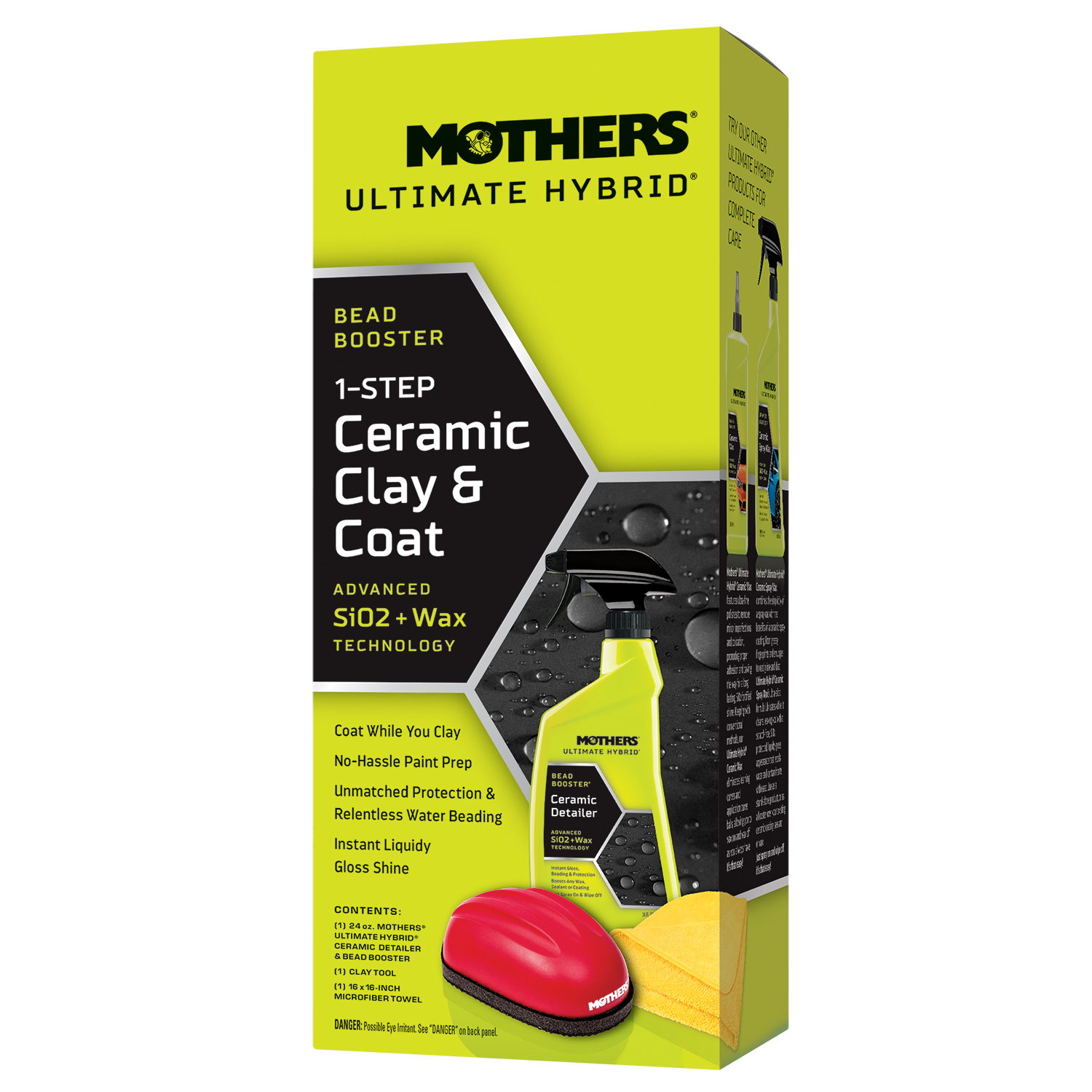 Mothers® 07260 Ultimate Hybrid® 1-Step Ceramic Clay & Coat（包括：粘土工具，Ultimate Hybrid™ Ceramic Detailer (24 oz. )，16” x 16” 超細纖維毛巾）