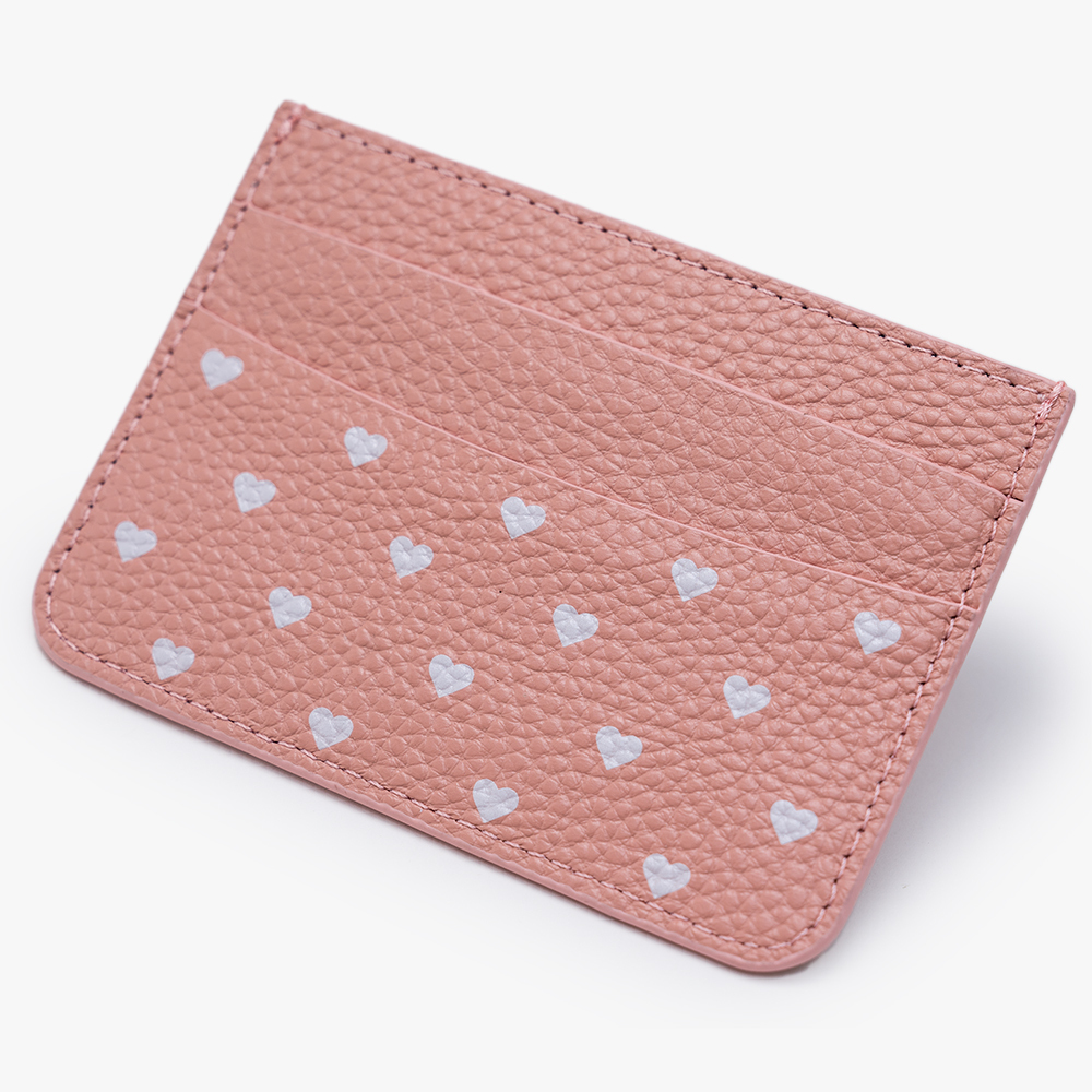 白色愛心 卡夾 蜜荔粉 客製化卡套 - (訂製名字)