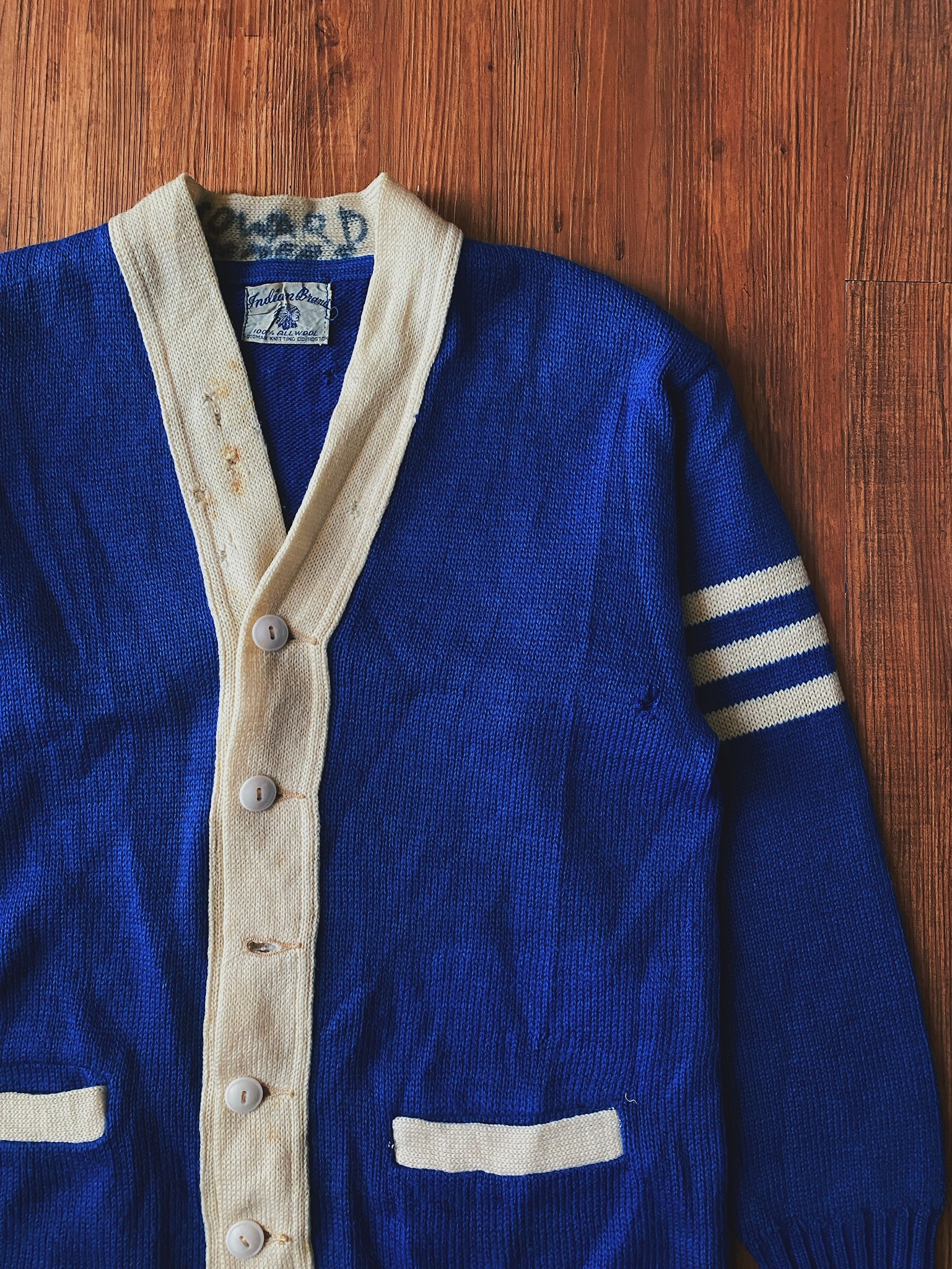 Vintage Letterman sweater / 古著常春藤學院風開襟毛衣-寶藍