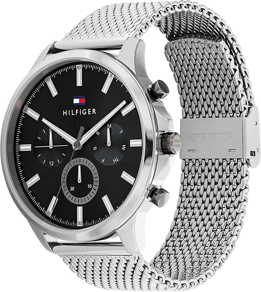 萬年鐘錶 - Tommy Hilfiger  簡約黑面三眼休閒男錶 1710498  錶徑44MM