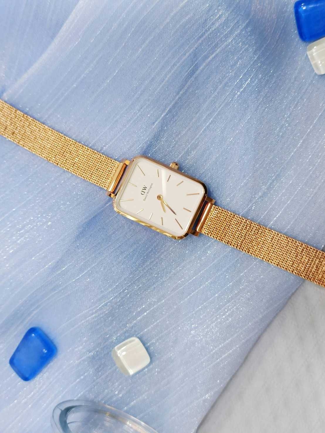 【DW Daniel Wellington】經典白色長方形麥穗編織米蘭腕錶 DW00100431 20x26mm 現代鐘錶