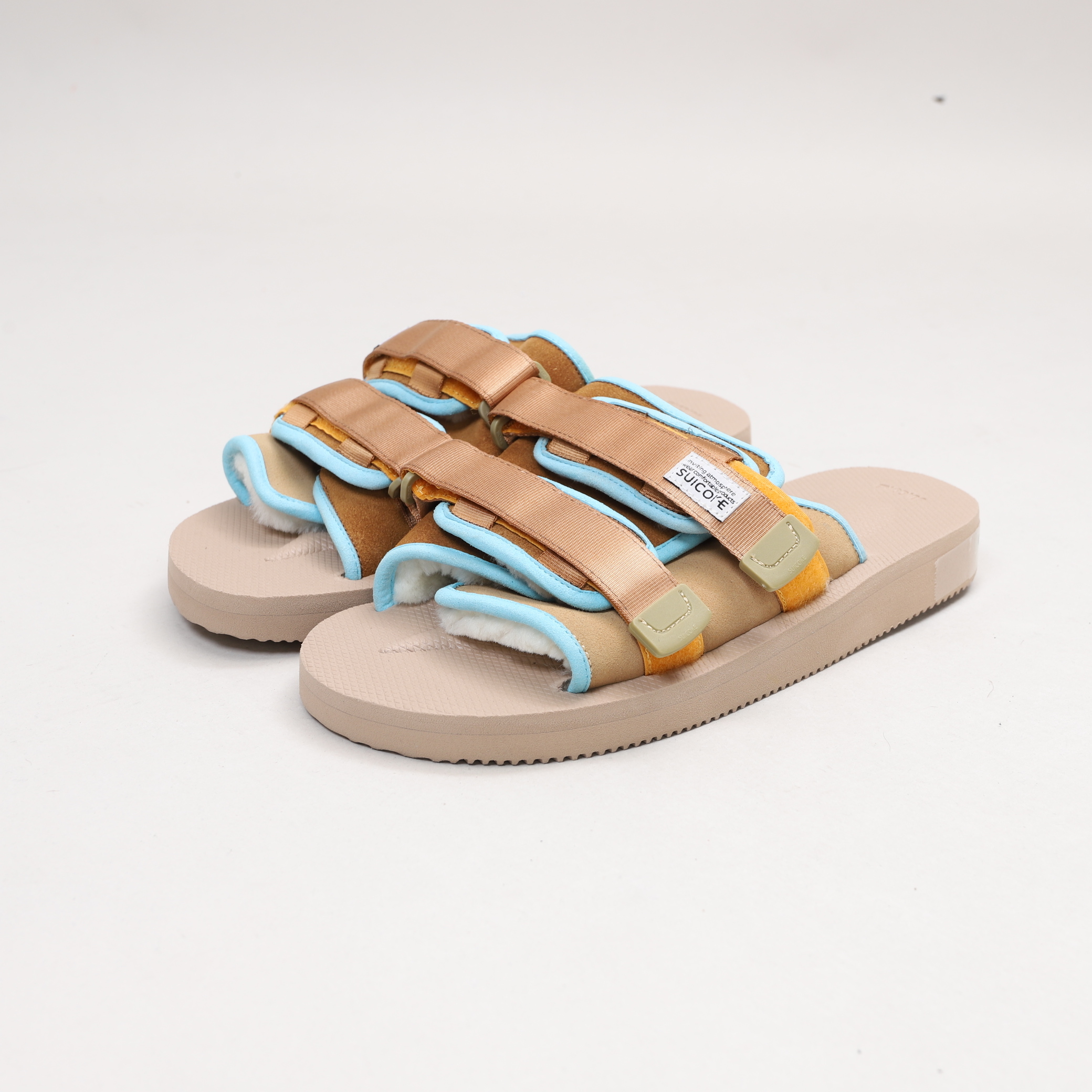 [出清商品售出無退換] [US10/28CM全新展示無盒] SUICOKE MOTO-Mab OG-056MAB-CB 沙色 藍橘 毛絨 保暖 抗菌鞋床 魔鬼氈 拖鞋【SK056MABBL10】