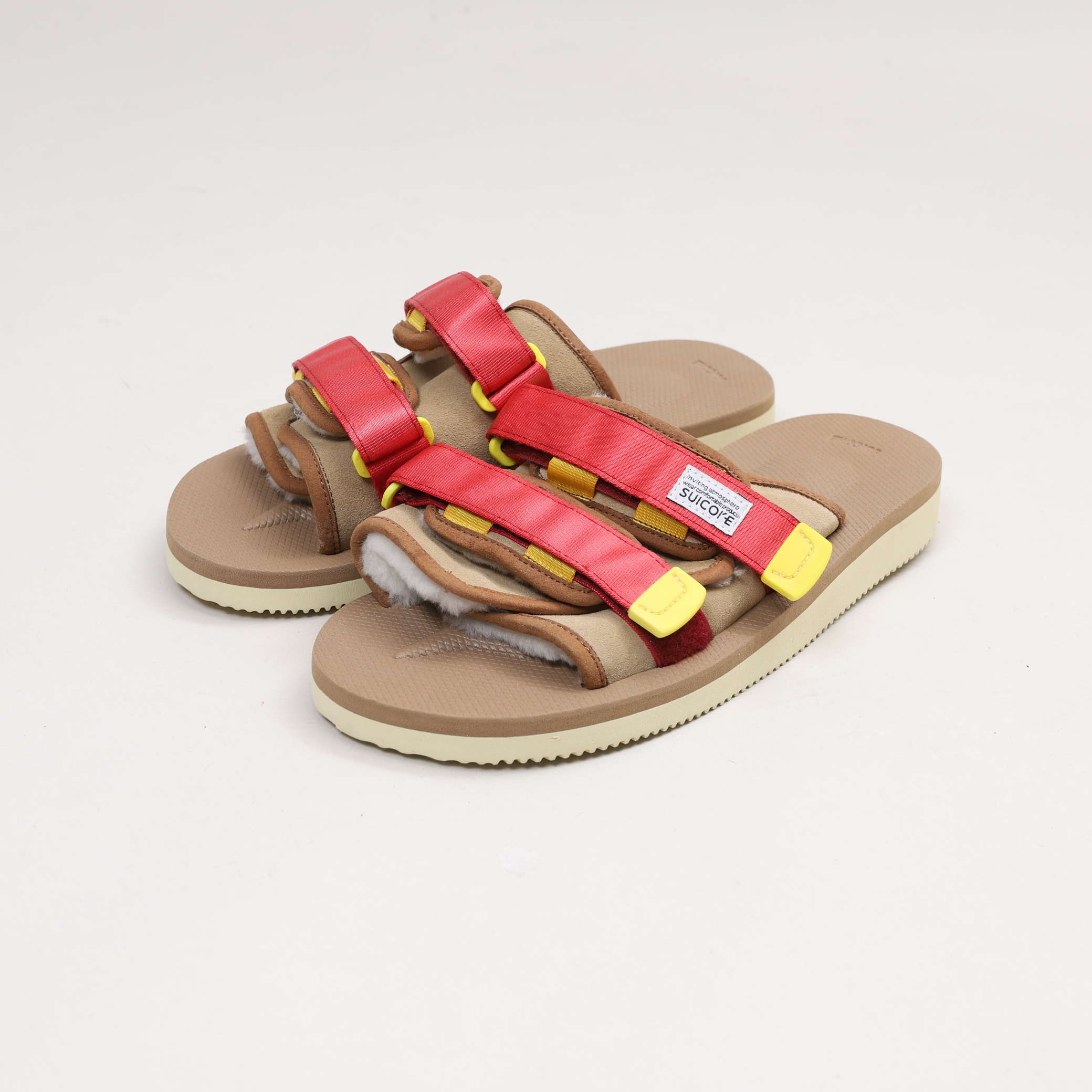 [出清商品售出無退換] [US10/28CM全新展示無盒] SUICOKE MOTO-Mab OG-056MAB-RB 紅黃棕 毛絨 保暖 抗菌鞋床 魔鬼氈 拖鞋【SK056MABRB10】