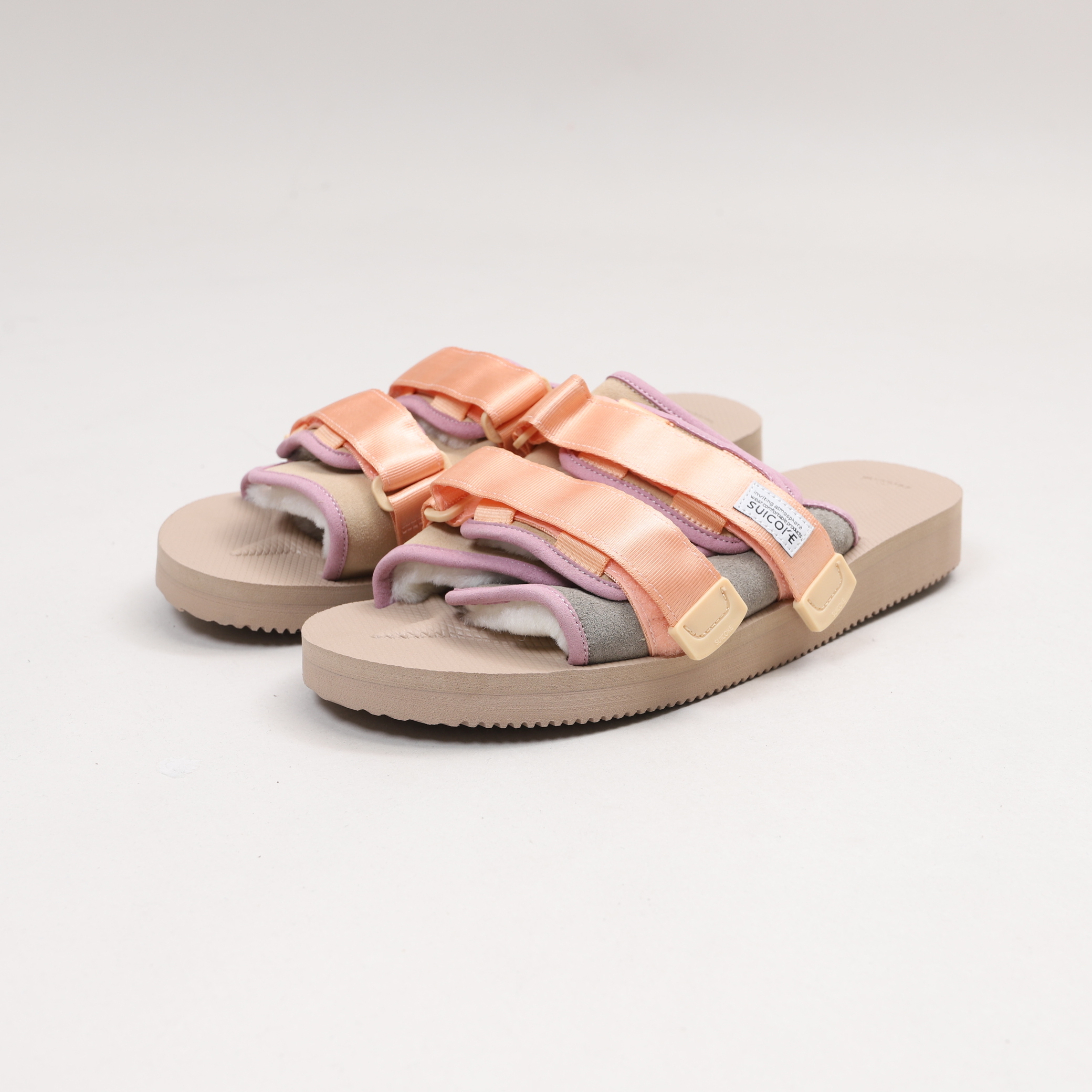 [出清商品售出無退換] [US10/28CM全新展示無盒] SUICOKE MOTO-Mab OG-056MAB-PG 粉橘灰 毛絨 保暖 抗菌鞋床 魔鬼氈 拖鞋【SK056MABPG10】