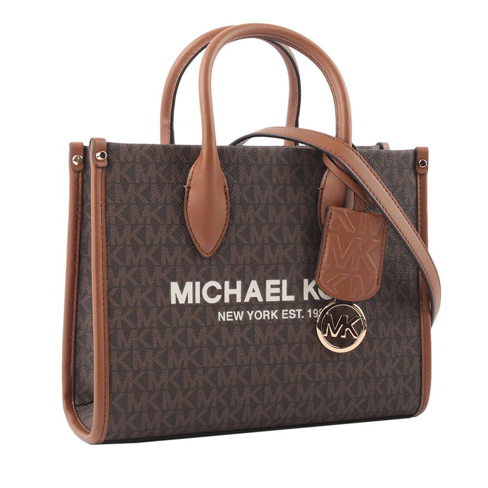 【MICHAEL KORS】Mirella 滿版塗層帆布小款二用托特包(咖啡色)
